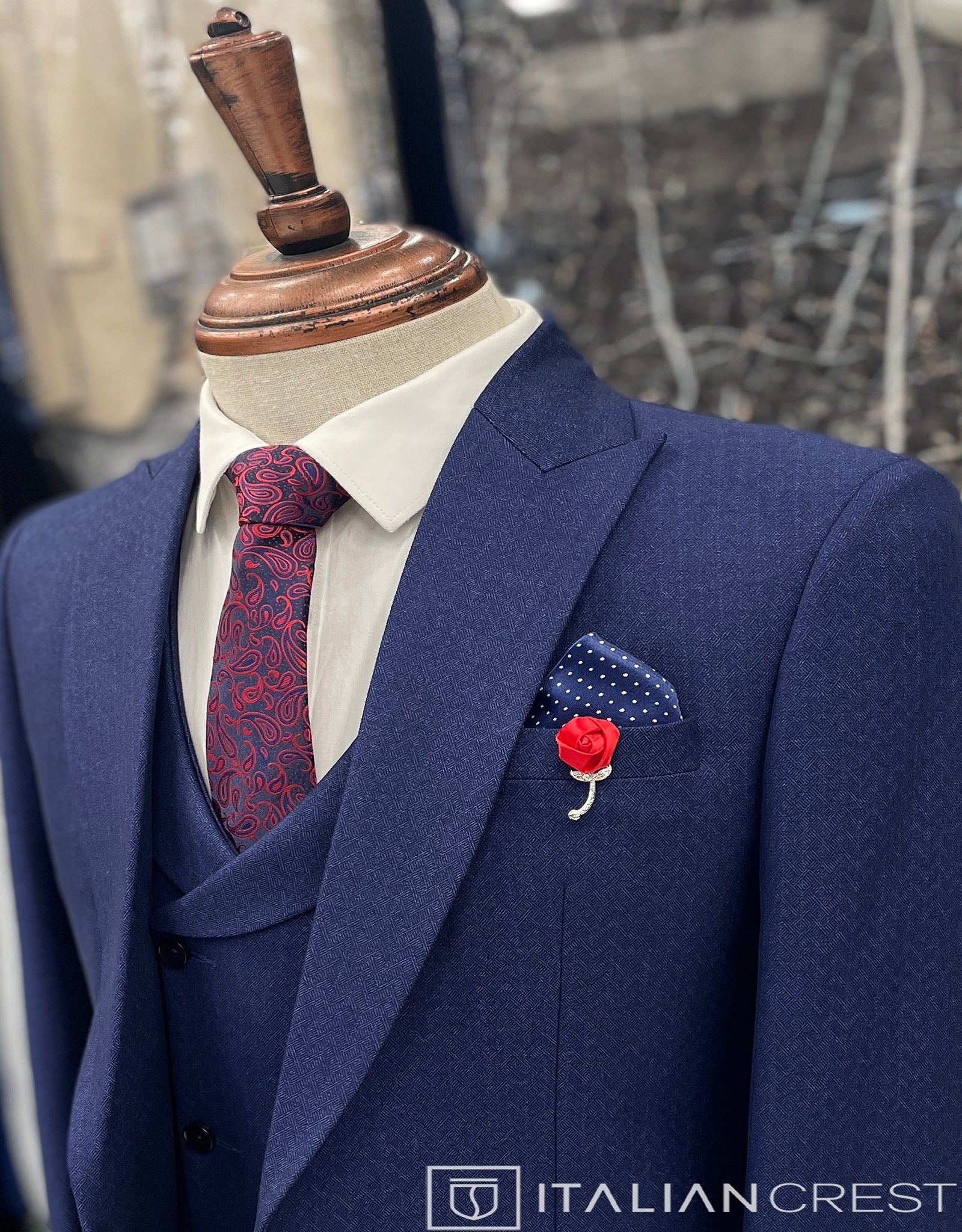 Blue 3-Piece Peak Lapel Suit - Image 2