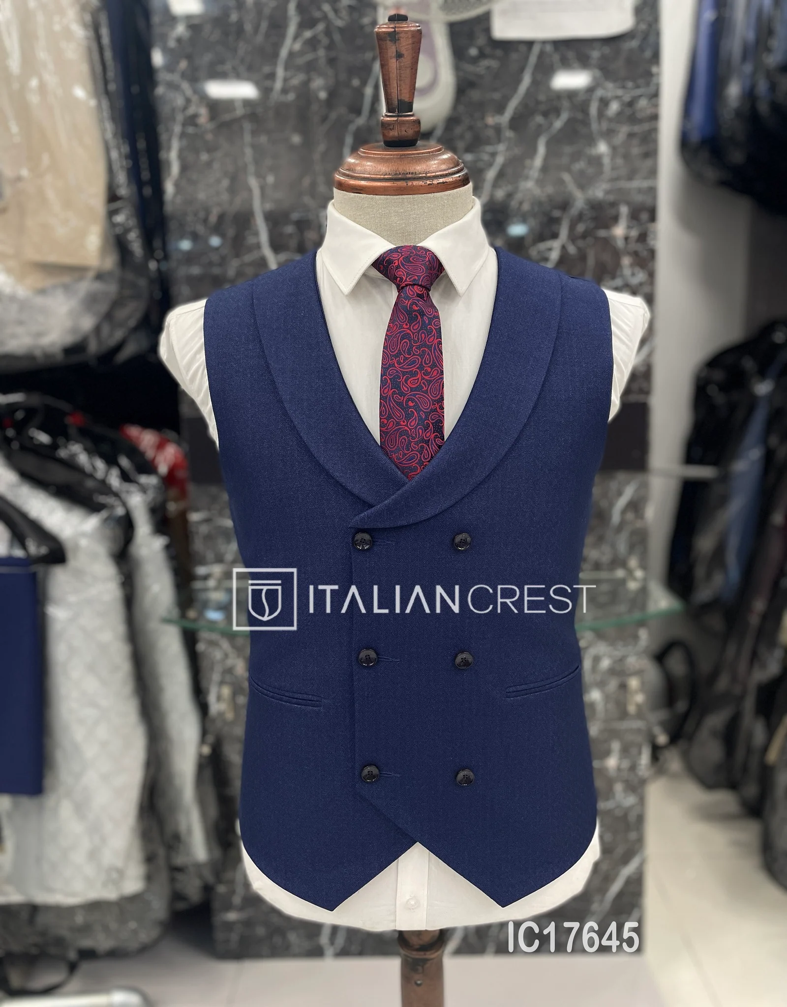 Blue 3-Piece Peak Lapel Suit - Image 4