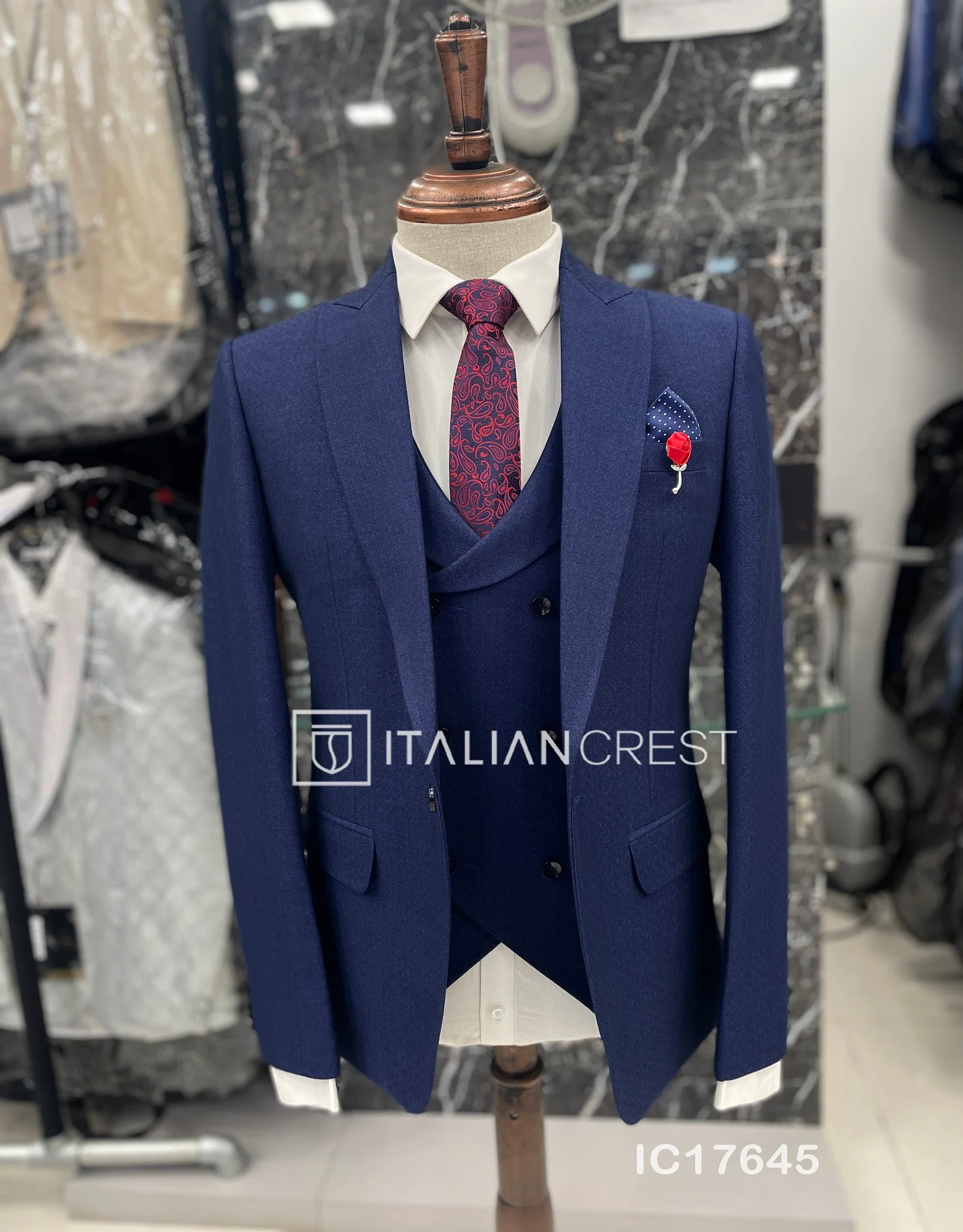 Blue 3-Piece Peak Lapel Suit - Image 5