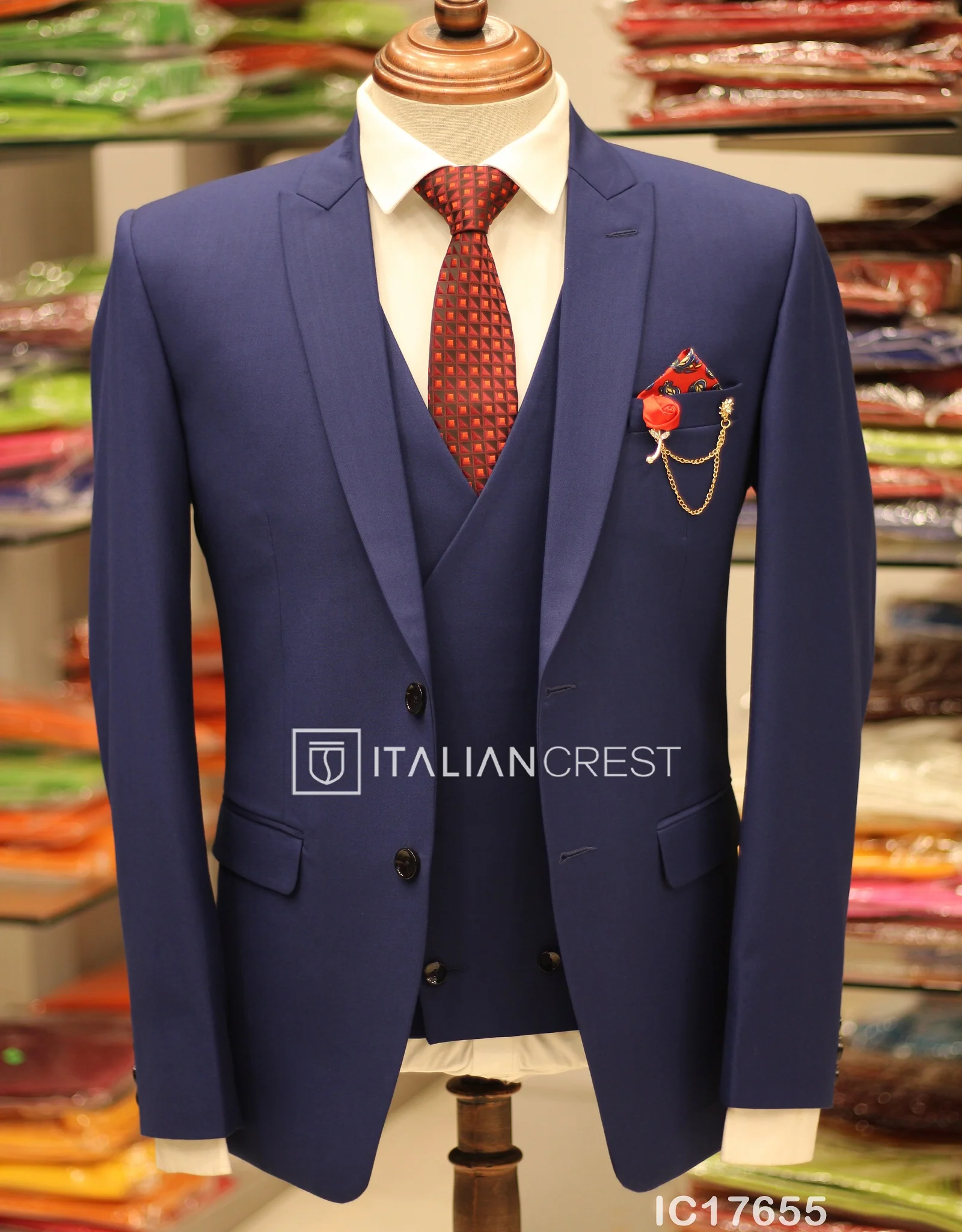 Blue 3-Piece Peak Lapel Suit - Image 2