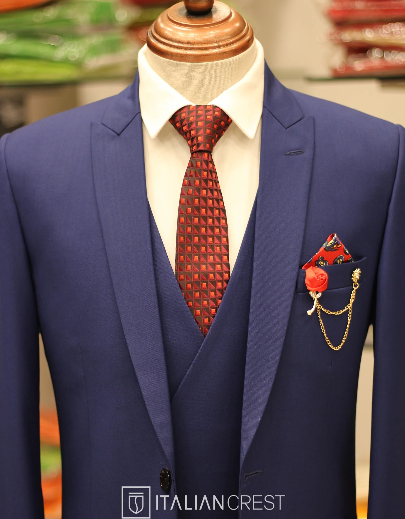 Blue 3-Piece Peak Lapel Suit - Image 3