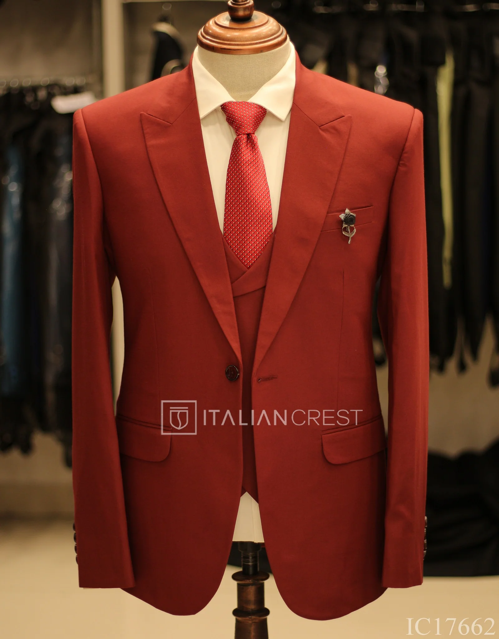 Maroon 3-Piece Peak Lapel Suit - Image 3