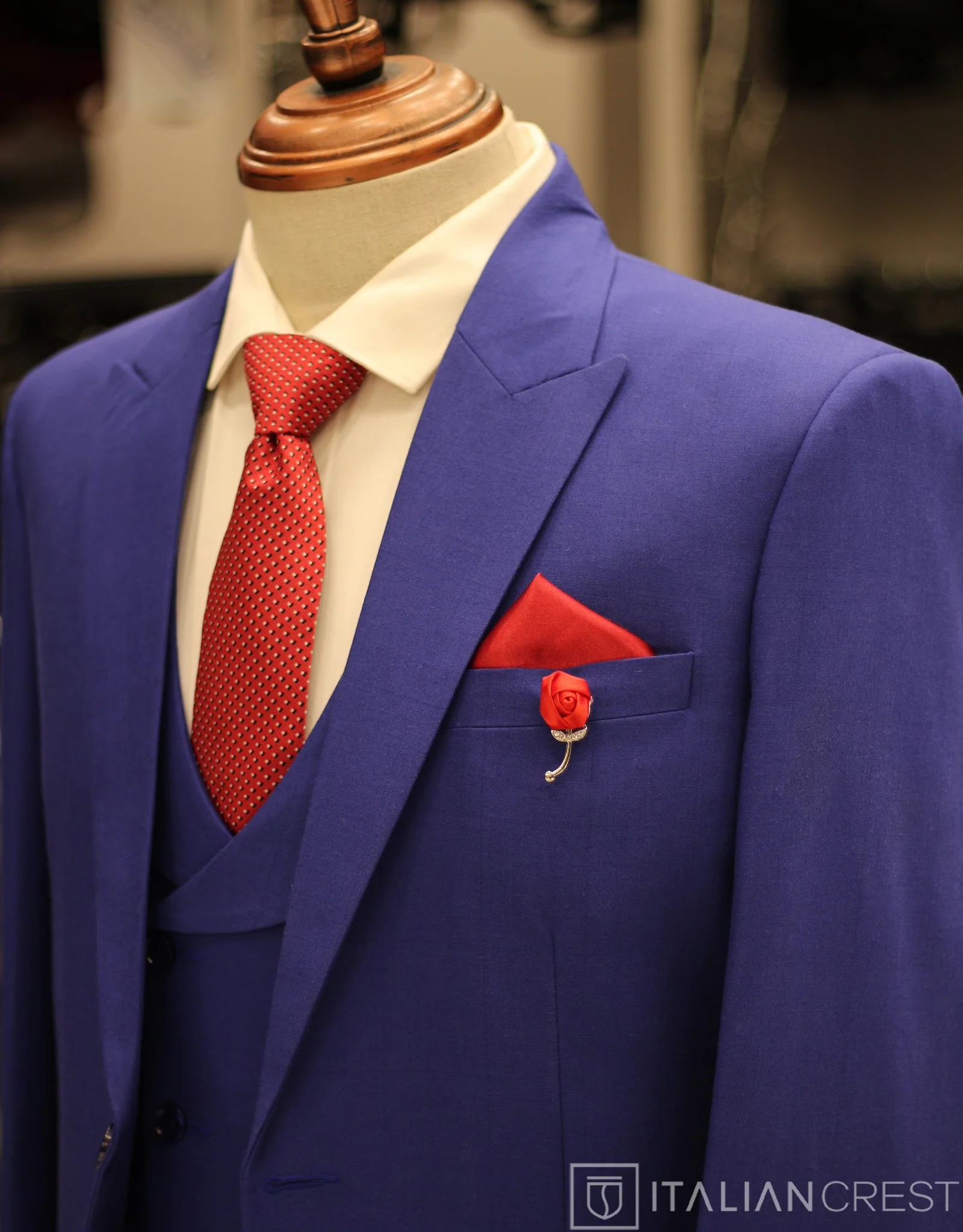 Royal Blue Checks 3-Piece Peak Lapel Suit