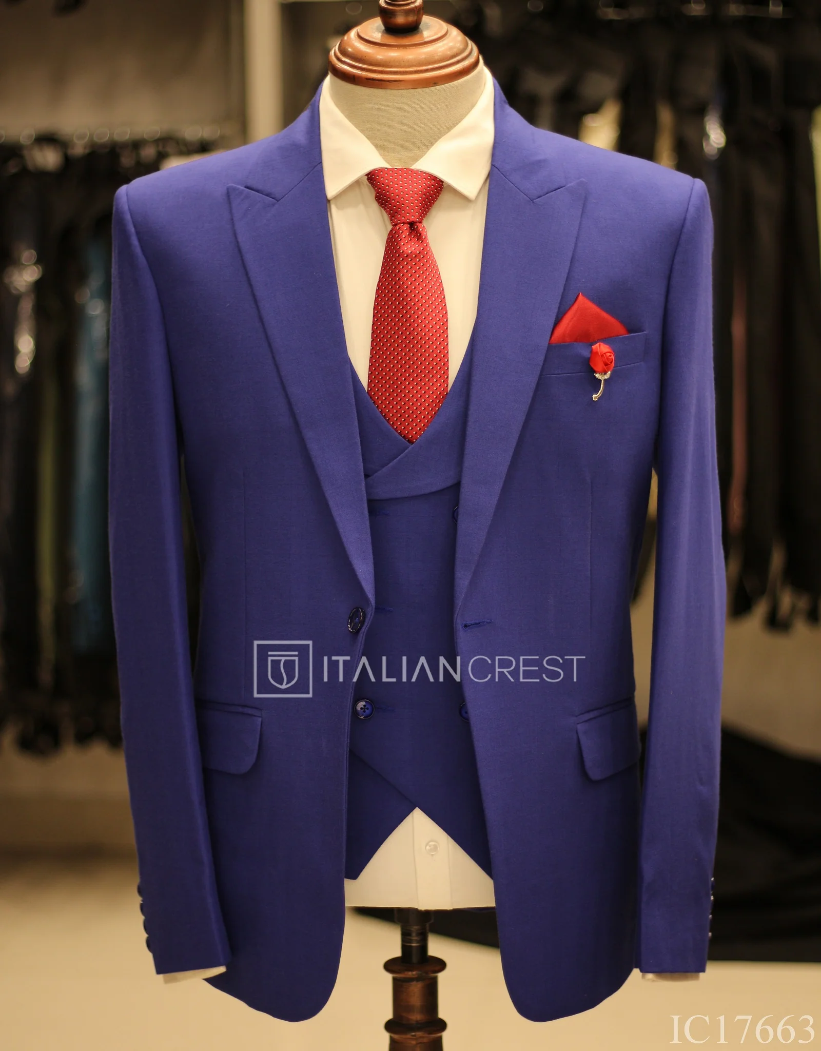 Royal Blue Checks 3-Piece Peak Lapel Suit - Image 3