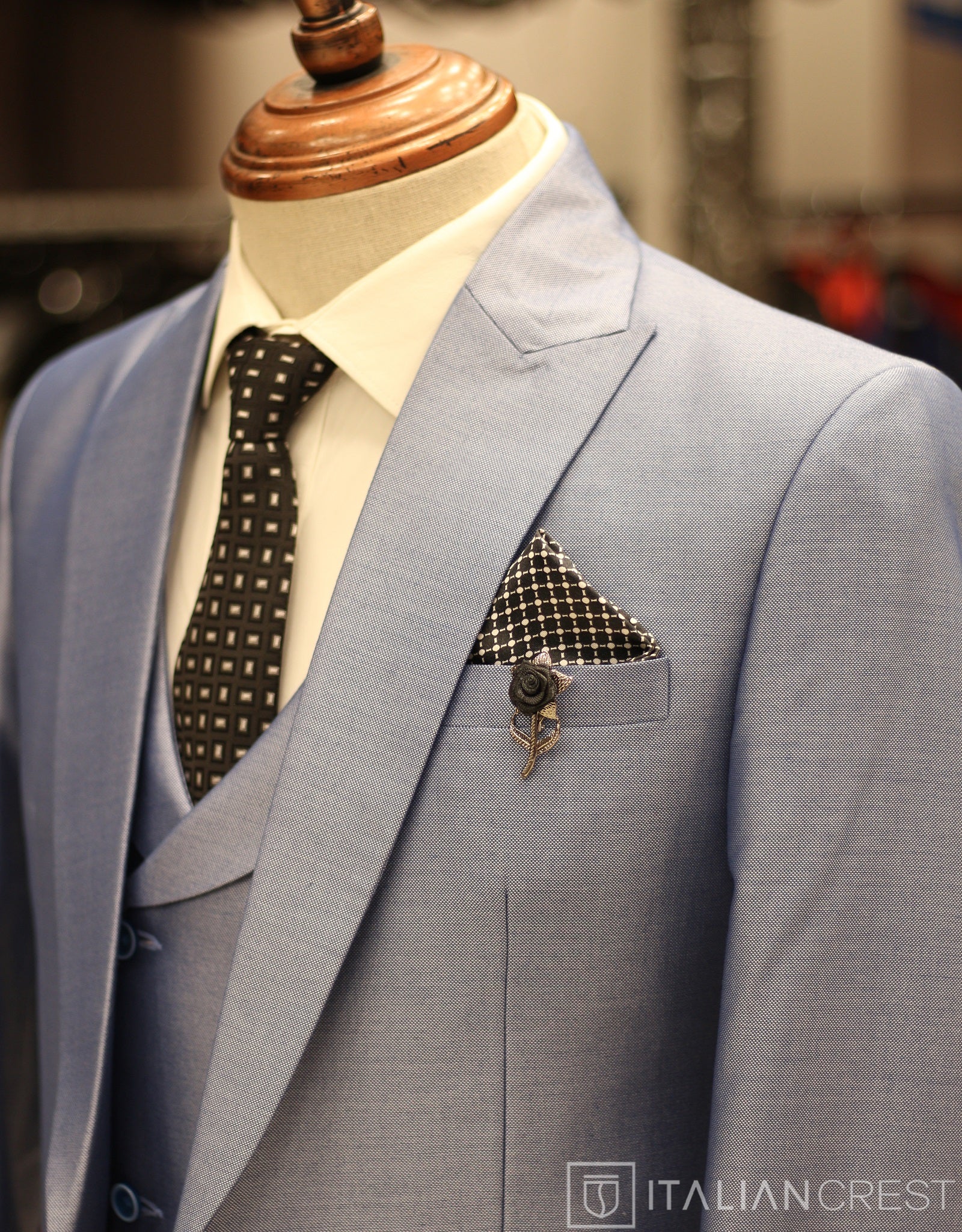 Light Blue 3-Piece Peak Lapel Suit