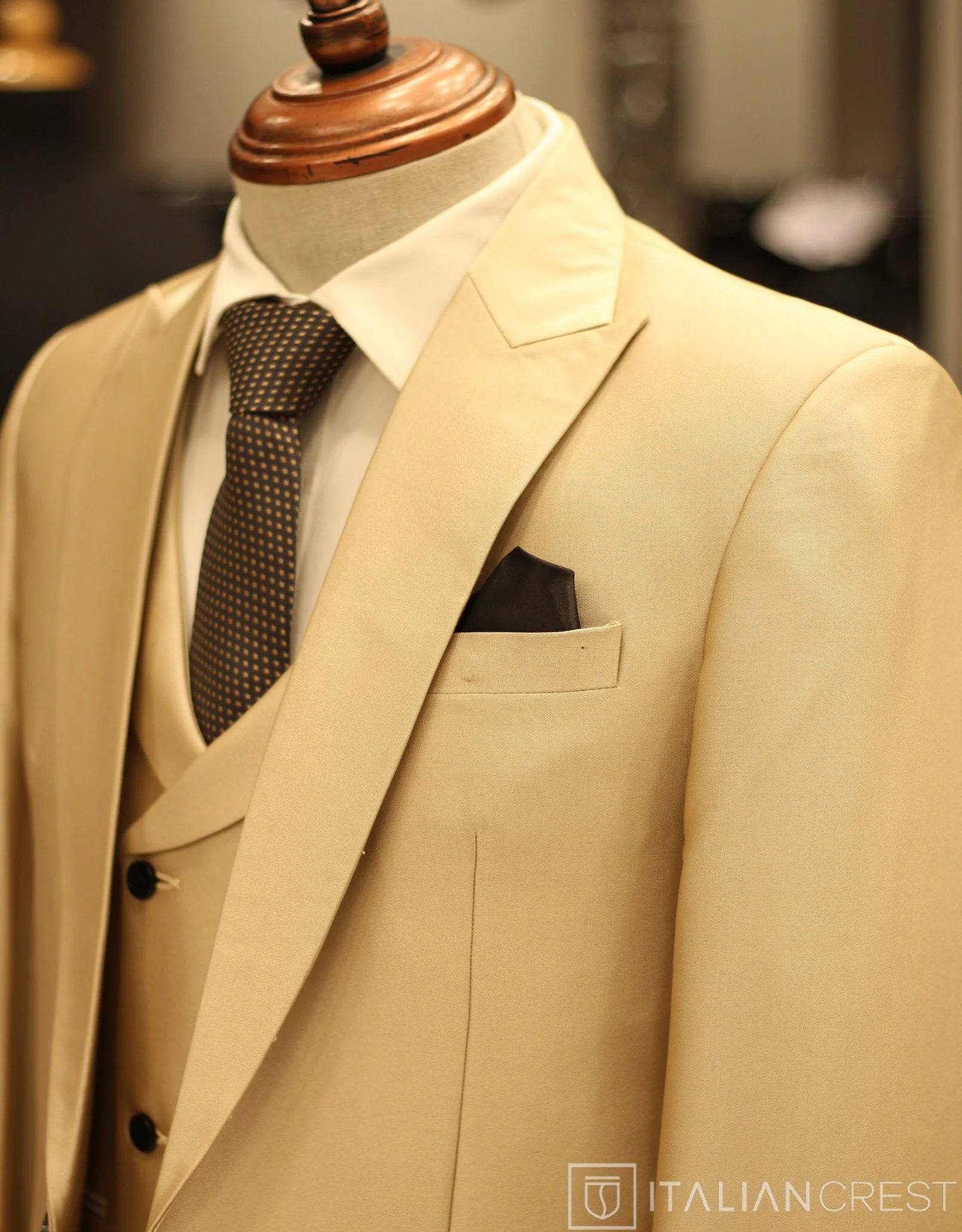 Dark Beige 3-Piece Peak Lapel Suit