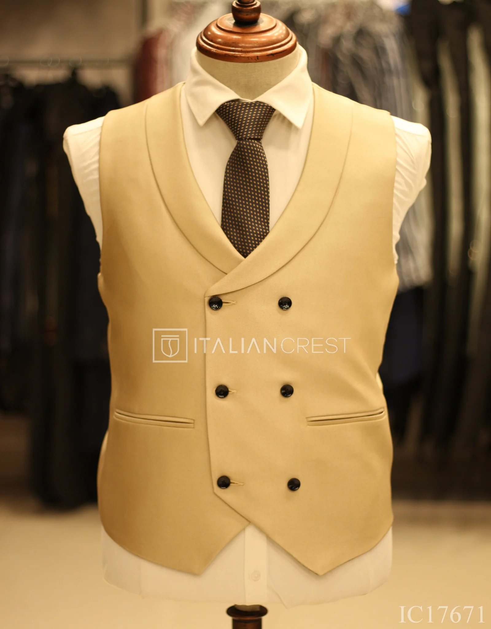 Dark Beige 3-Piece Peak Lapel Suit - Image 2