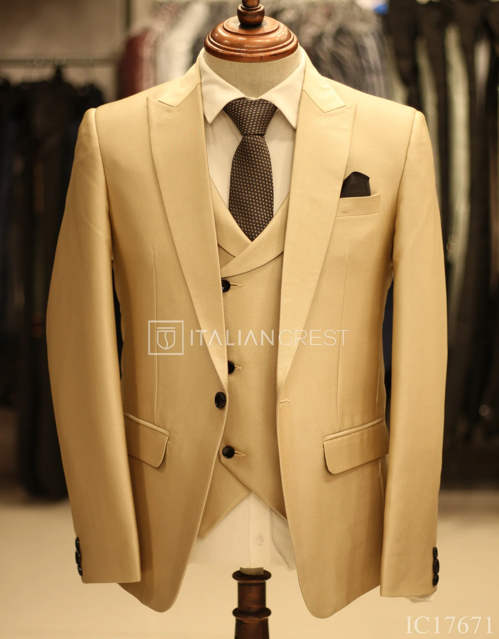 Dark Beige 3-Piece Peak Lapel Suit - Image 3