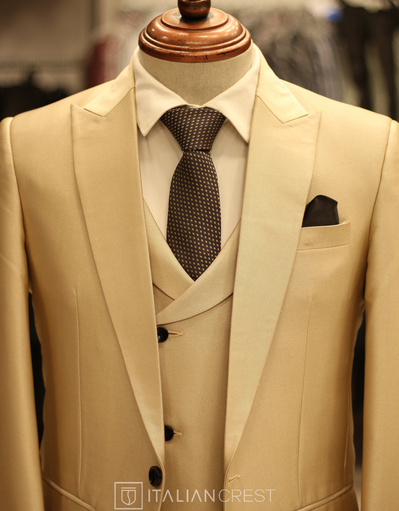 Dark Beige 3-Piece Peak Lapel Suit - Image 4