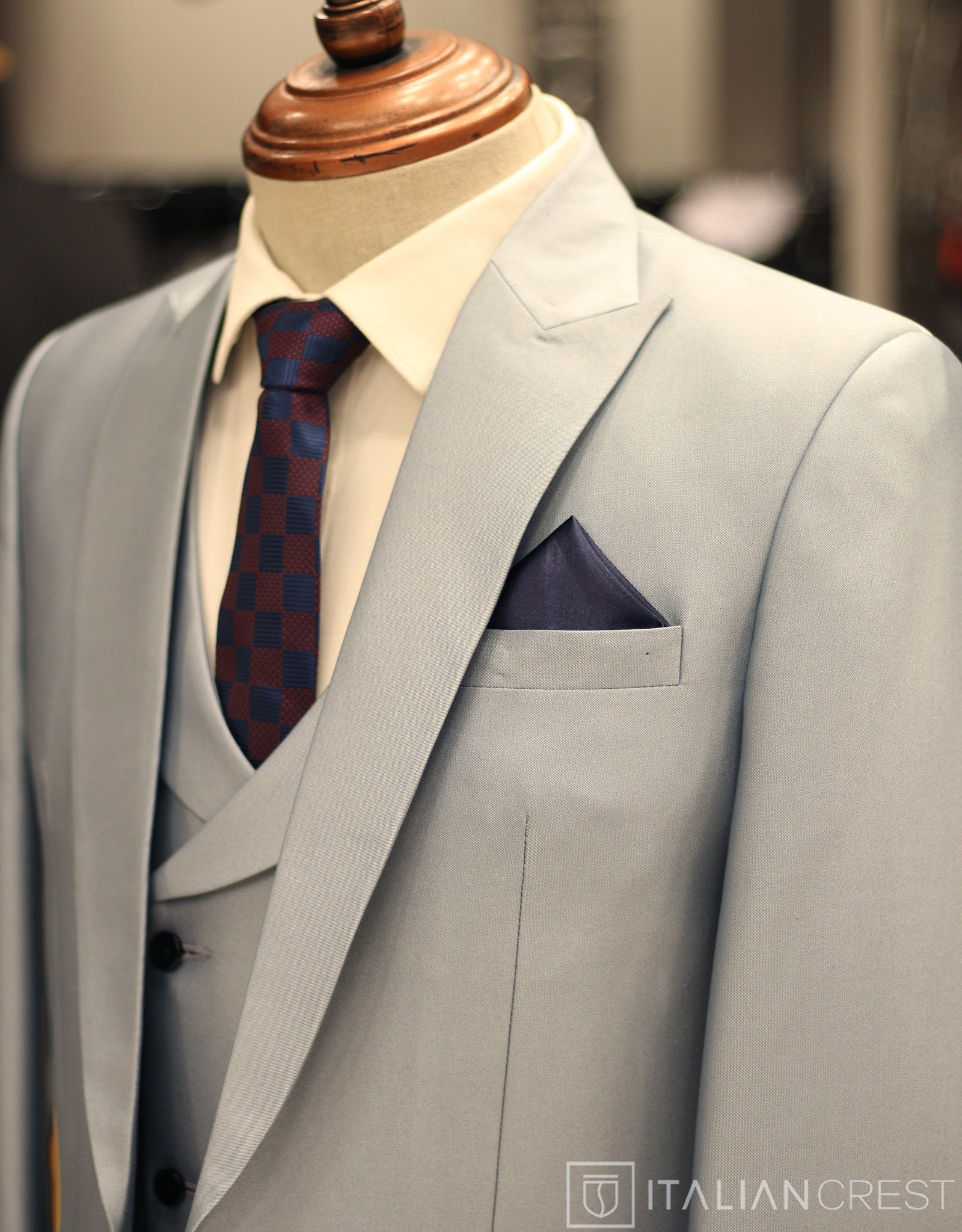 Light Blue 3-Piece Peak Lapel Suit