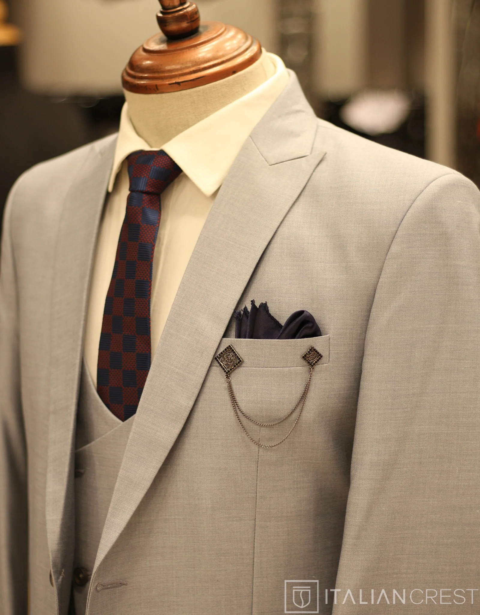 Light Blue 3-Piece Peak Lapel Suit