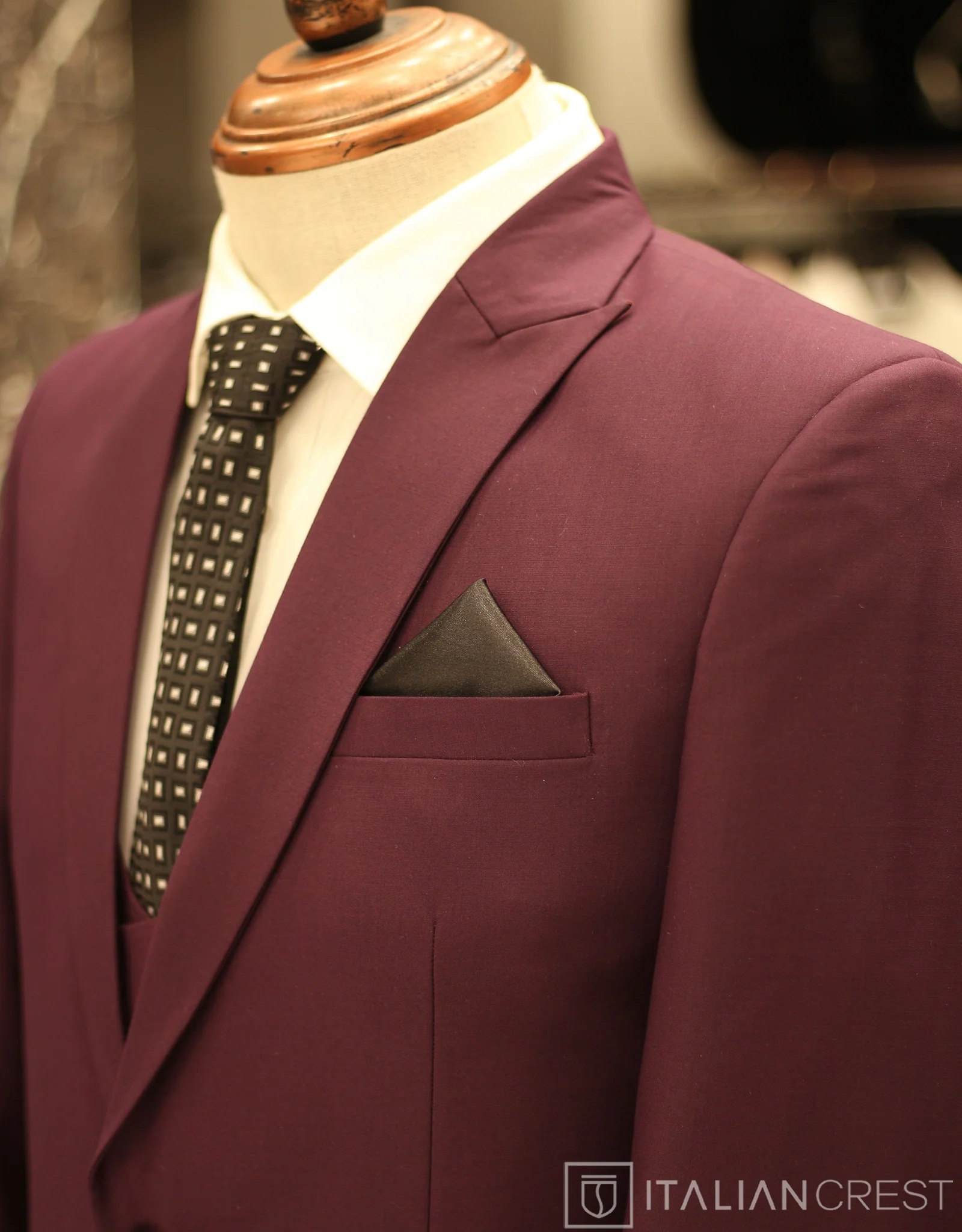 Wine 3-Piece Peak Lapel Suit