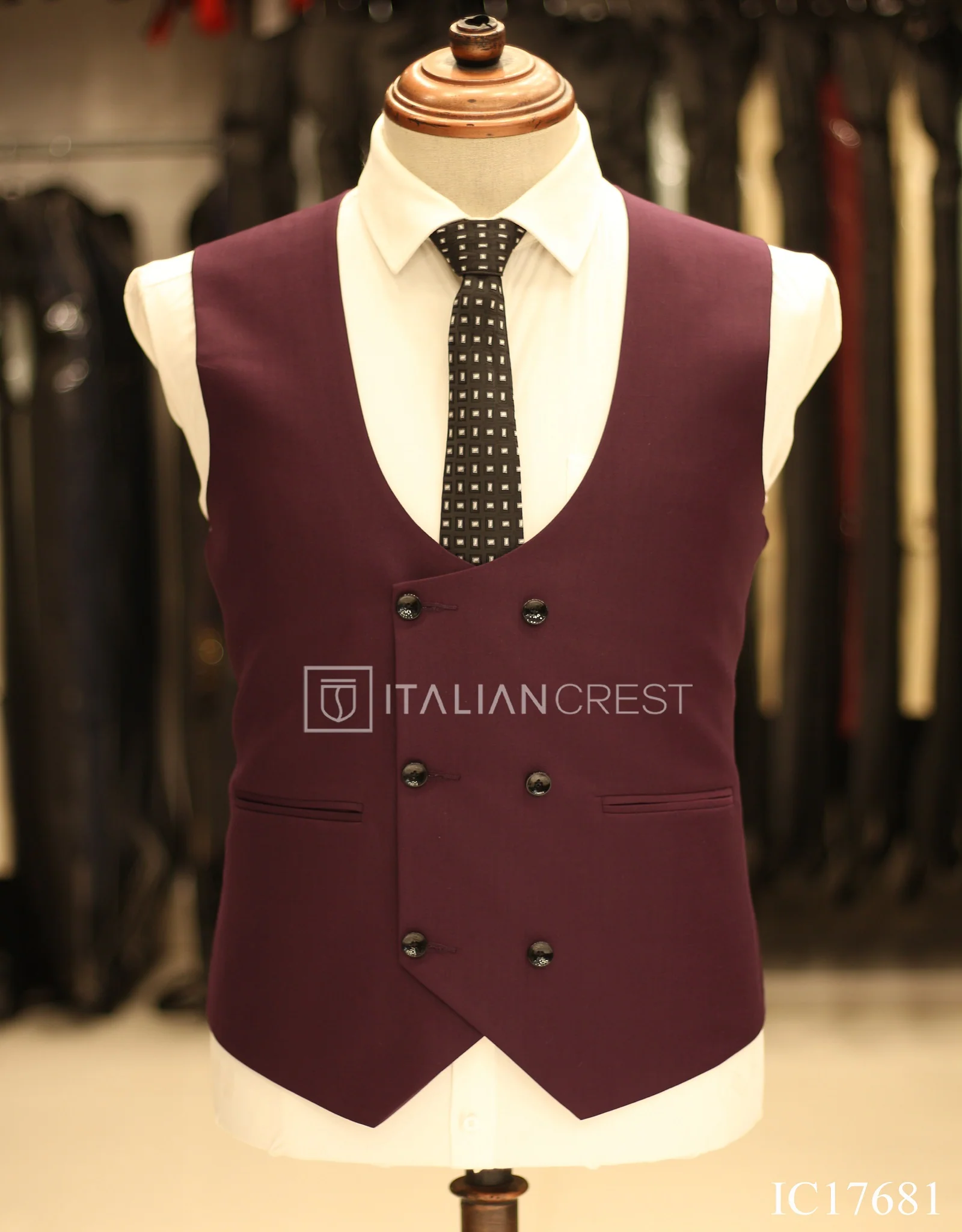 Wine 3-Piece Peak Lapel Suit - Image 2