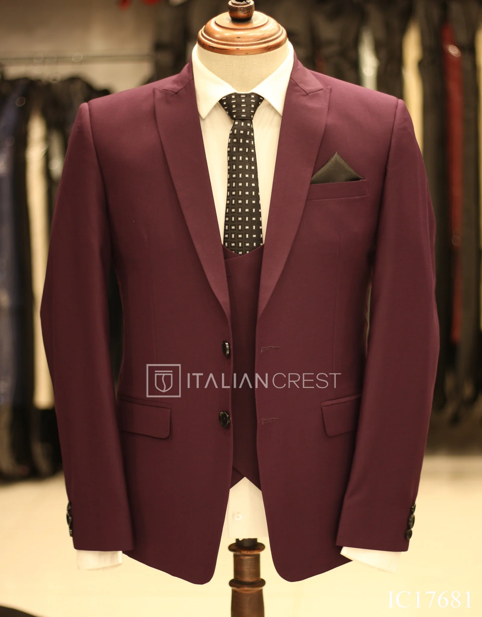 Wine 3-Piece Peak Lapel Suit - Image 3