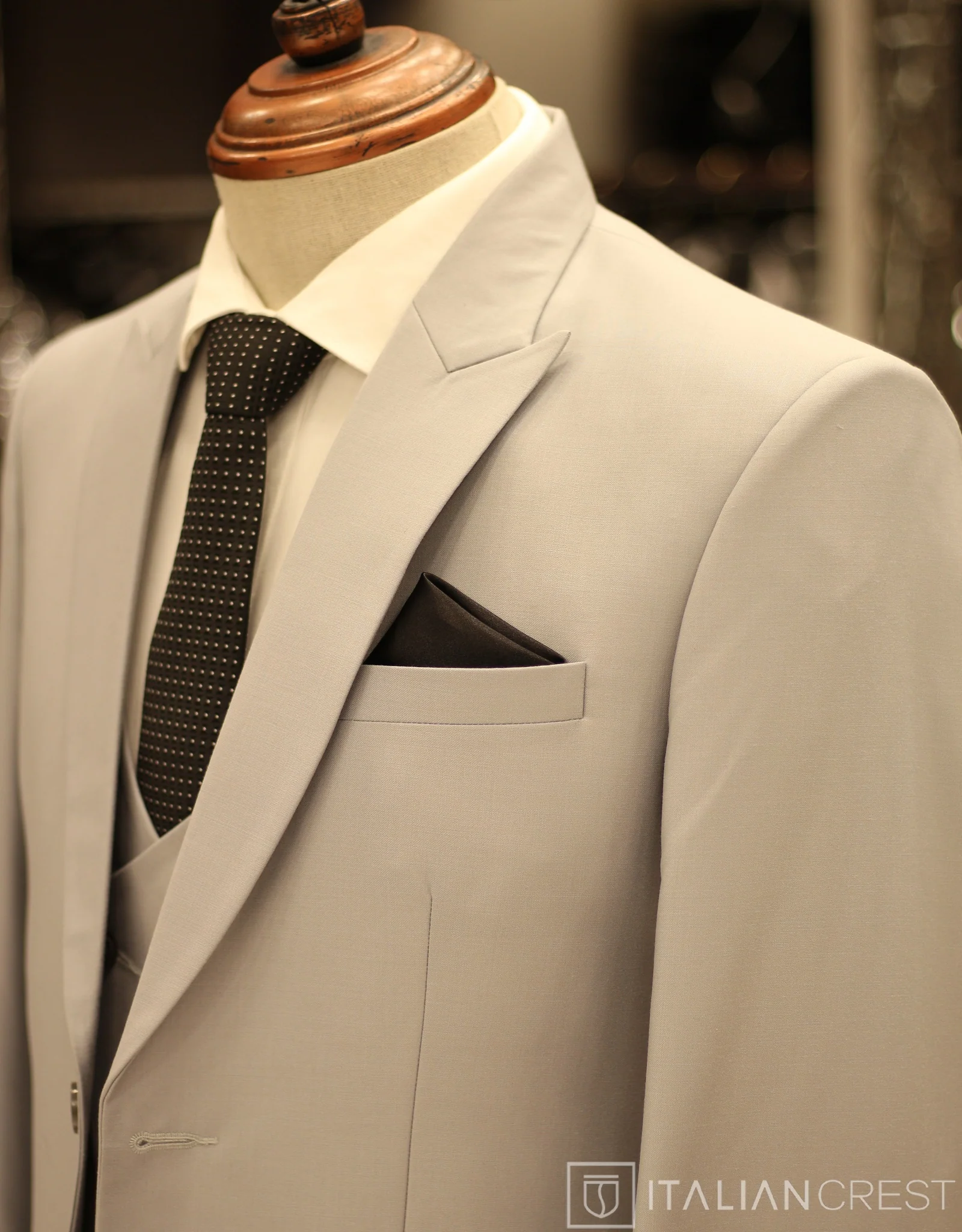Light Grey 3-Piece Peak Lapel Suit