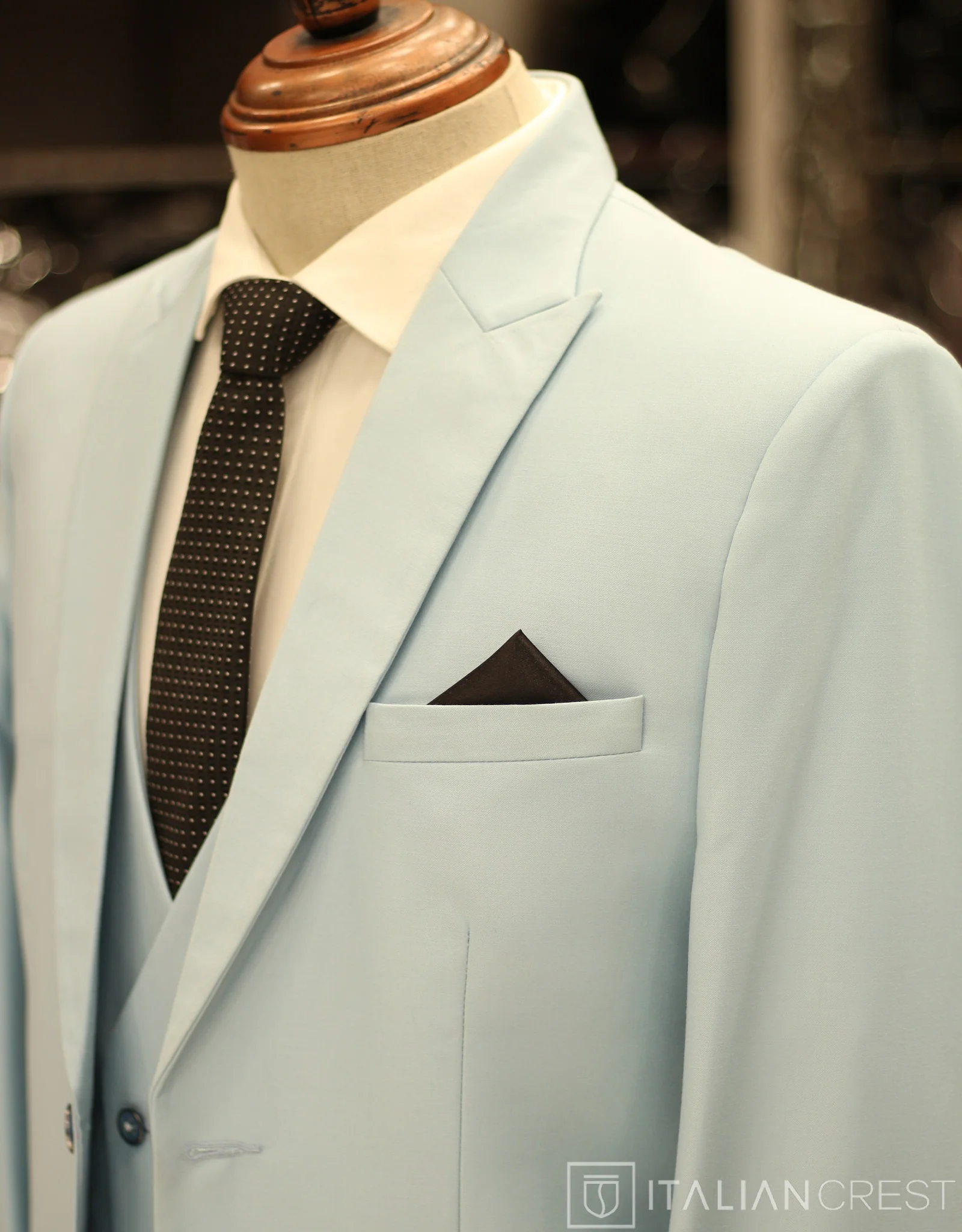 Light Blue 3-Piece Peak Lapel Suit
