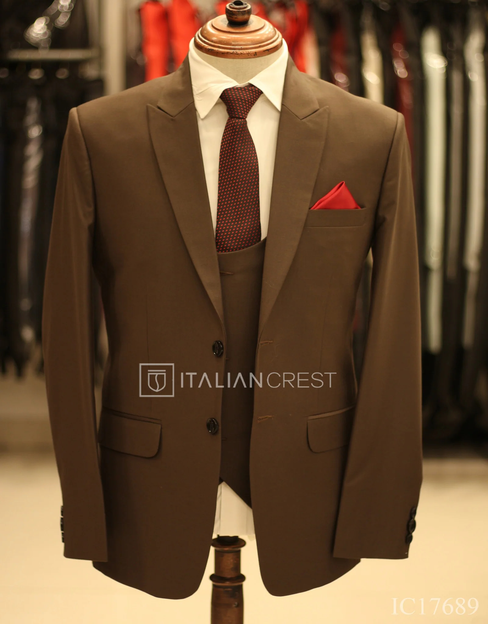Brown 3-Piece Peak Lapel Suit - Image 3