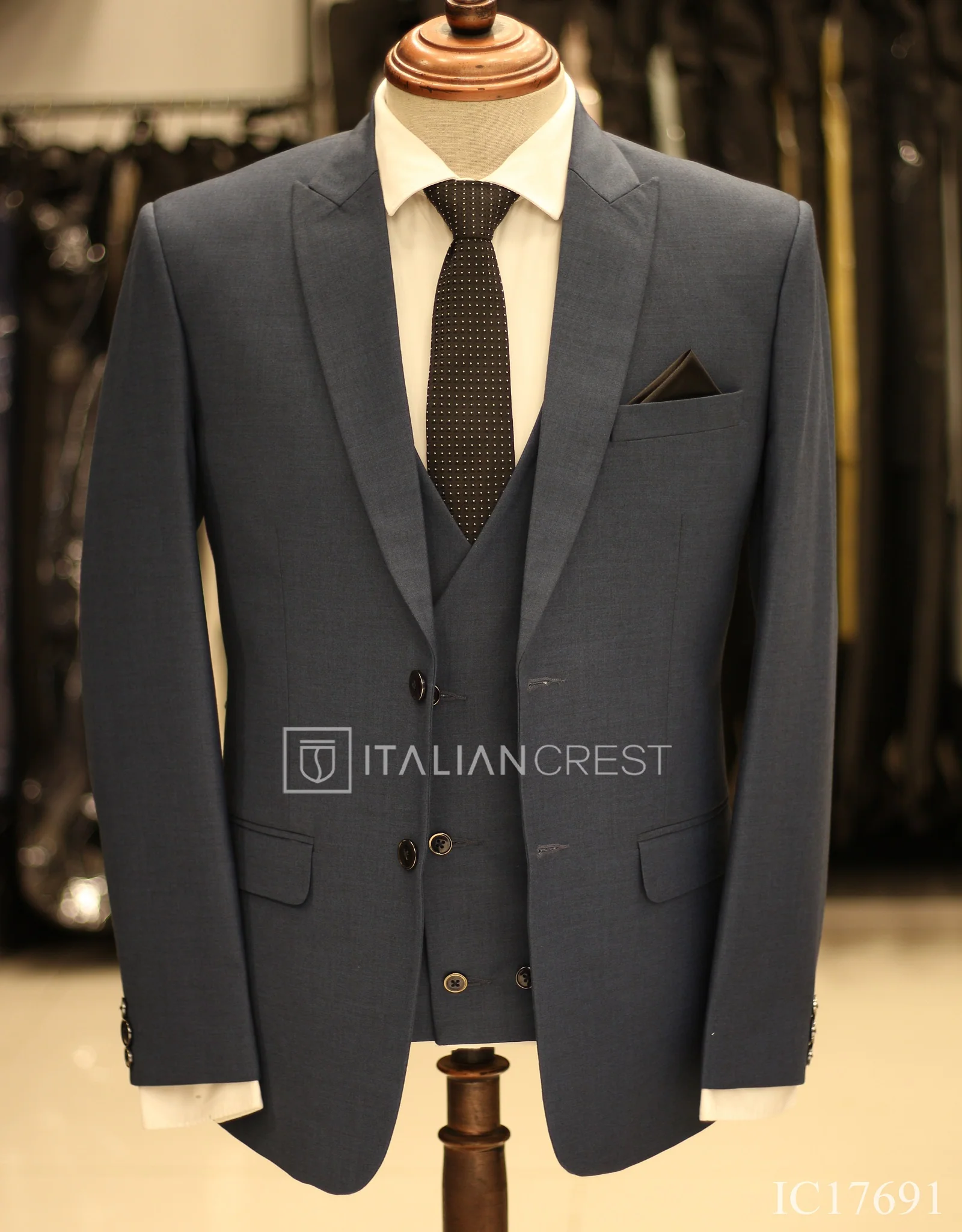 Blue 3-Piece Peak Lapel Suit - Image 6