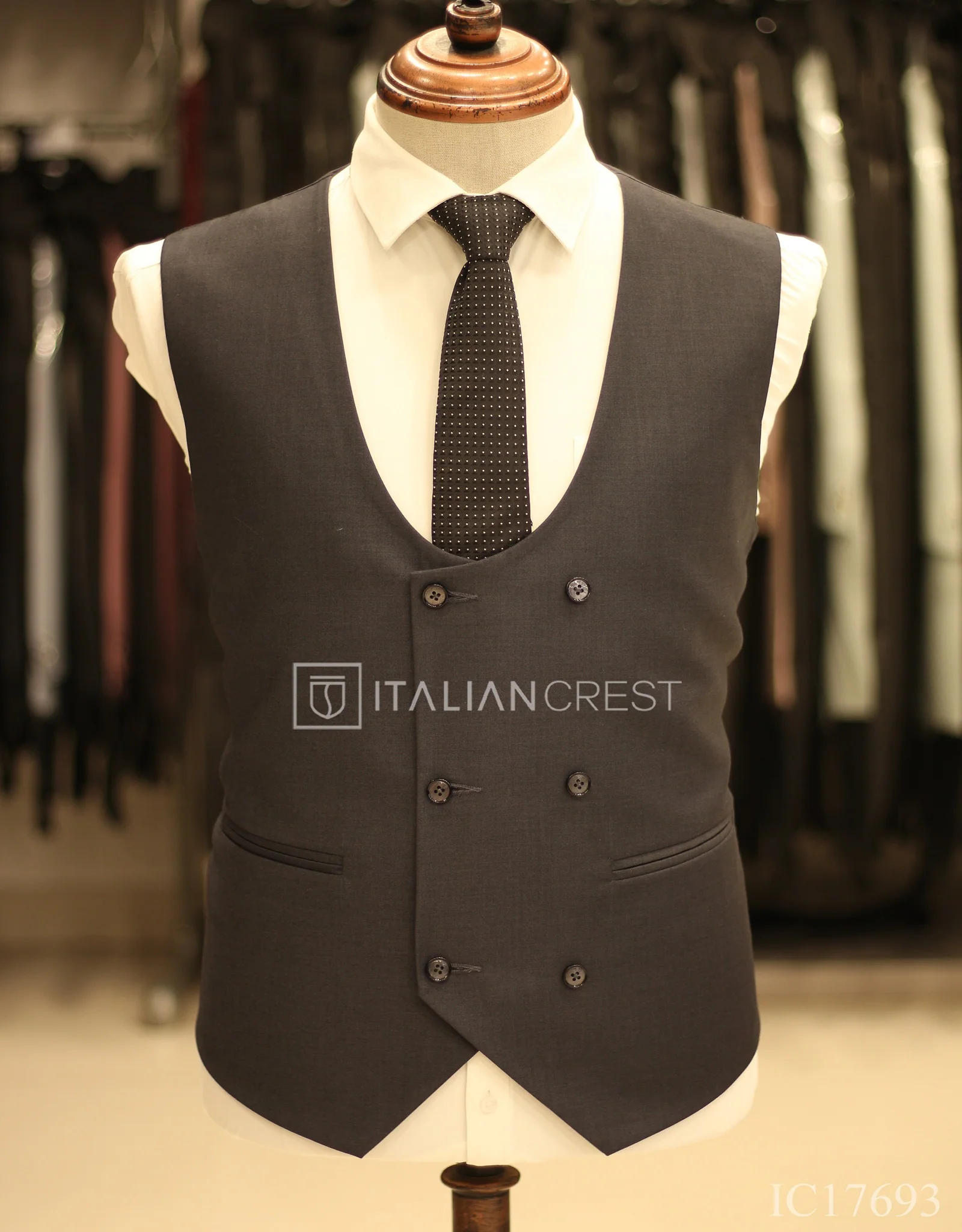Dark Grey 3-Piece Peak Lapel Suit - Image 2