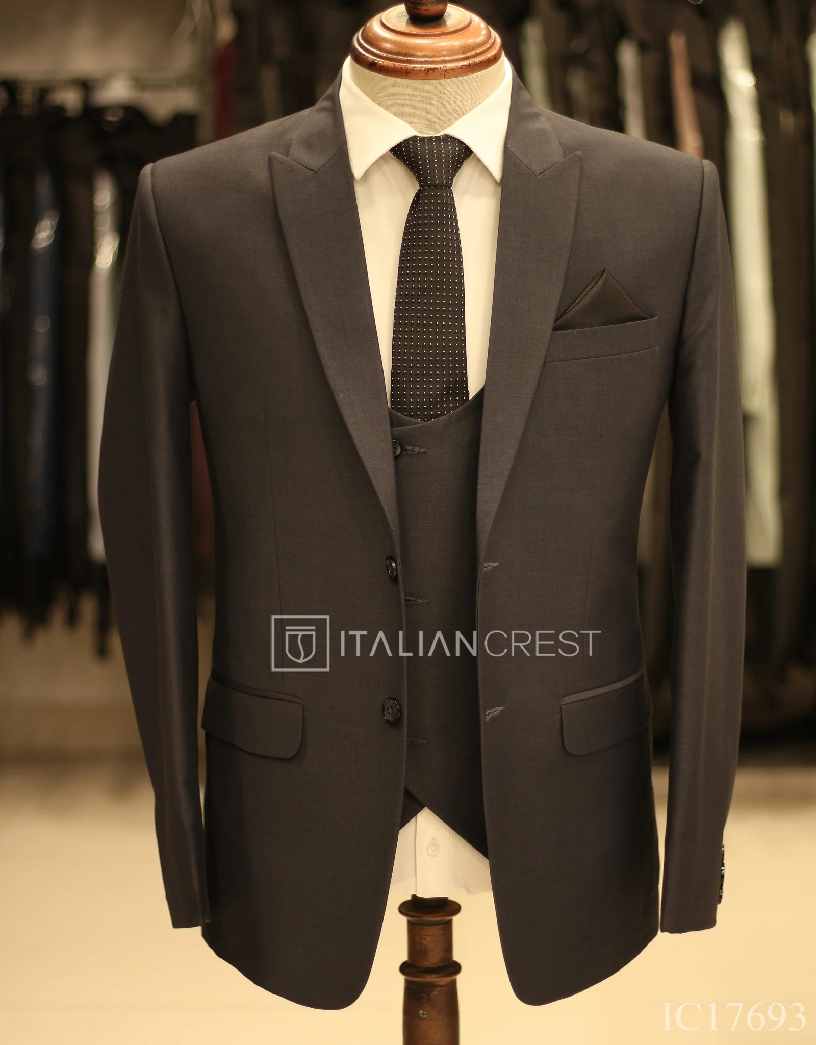 Dark Grey 3-Piece Peak Lapel Suit - Image 3