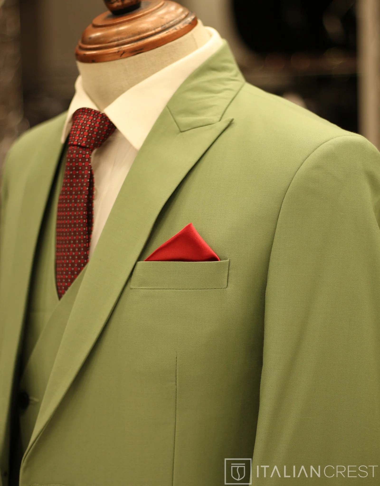 Green 3-Piece Peak Lapel Suit