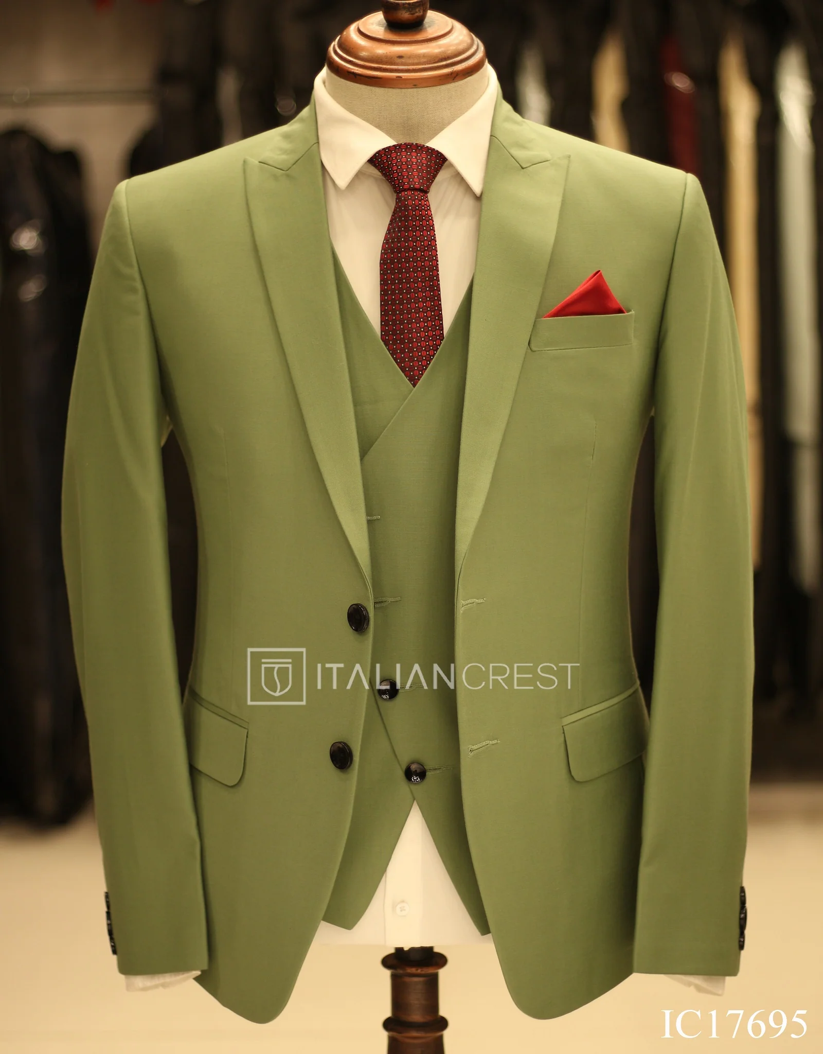 Green 3-Piece Peak Lapel Suit - Image 3