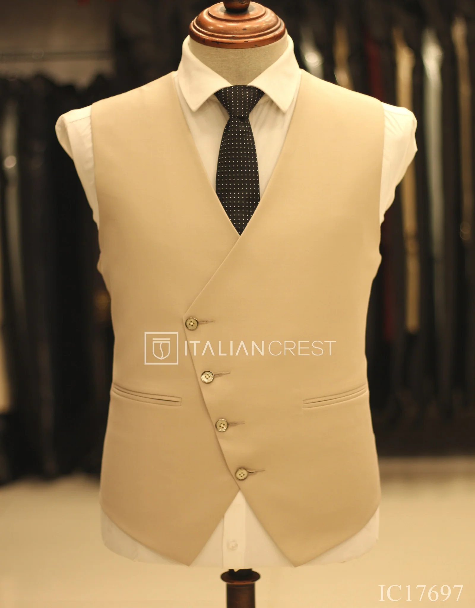 Beige 3-Piece Peak Lapel Suit - Image 2