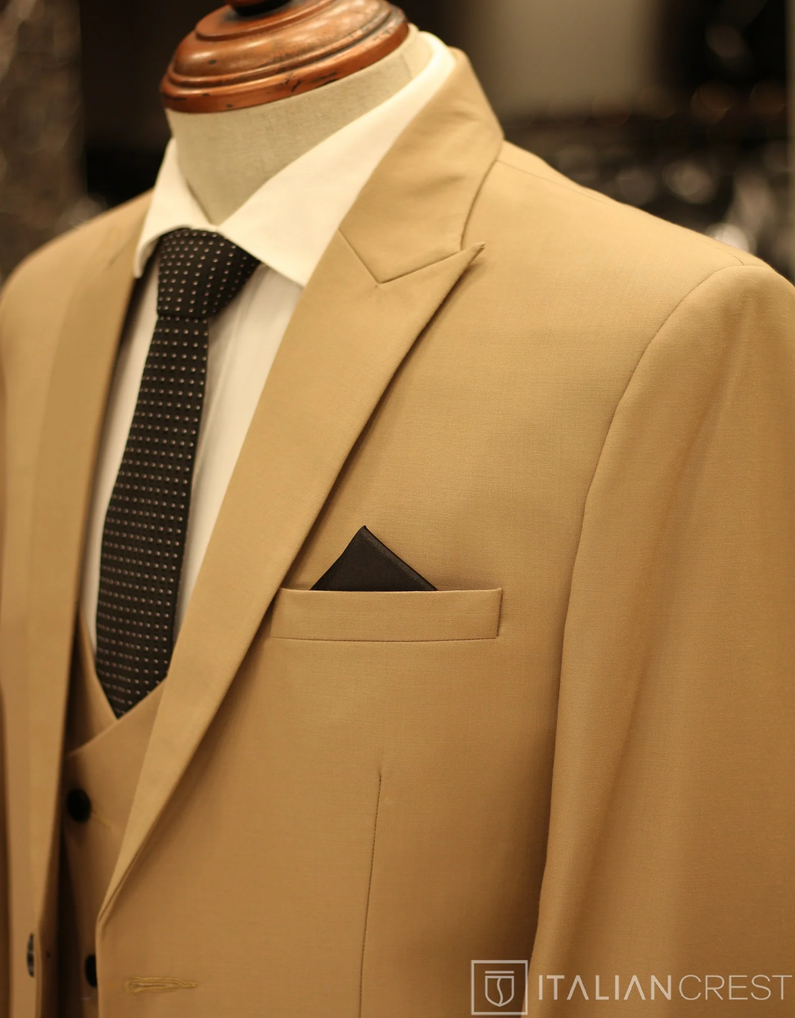 Dark Beige 3-Piece Peak Lapel Suit