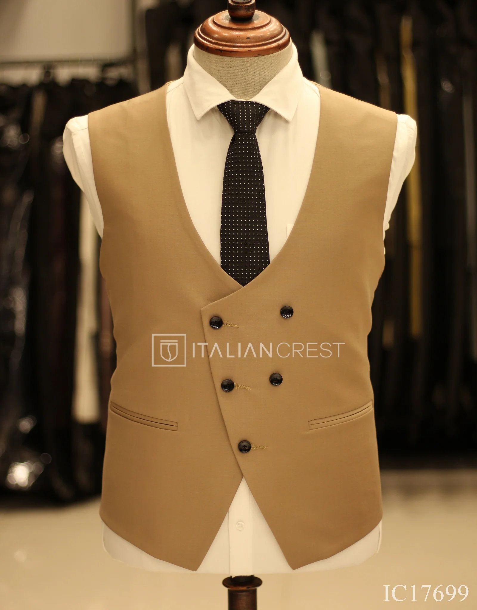 Dark Beige 3-Piece Peak Lapel Suit - Image 2