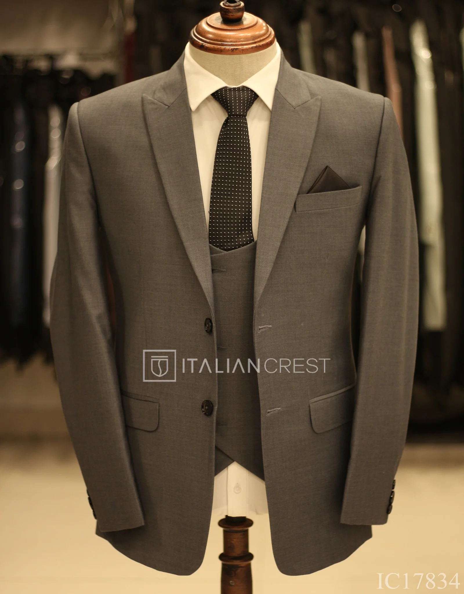 Grey 3-Piece Peak Lapel Suit - Image 3