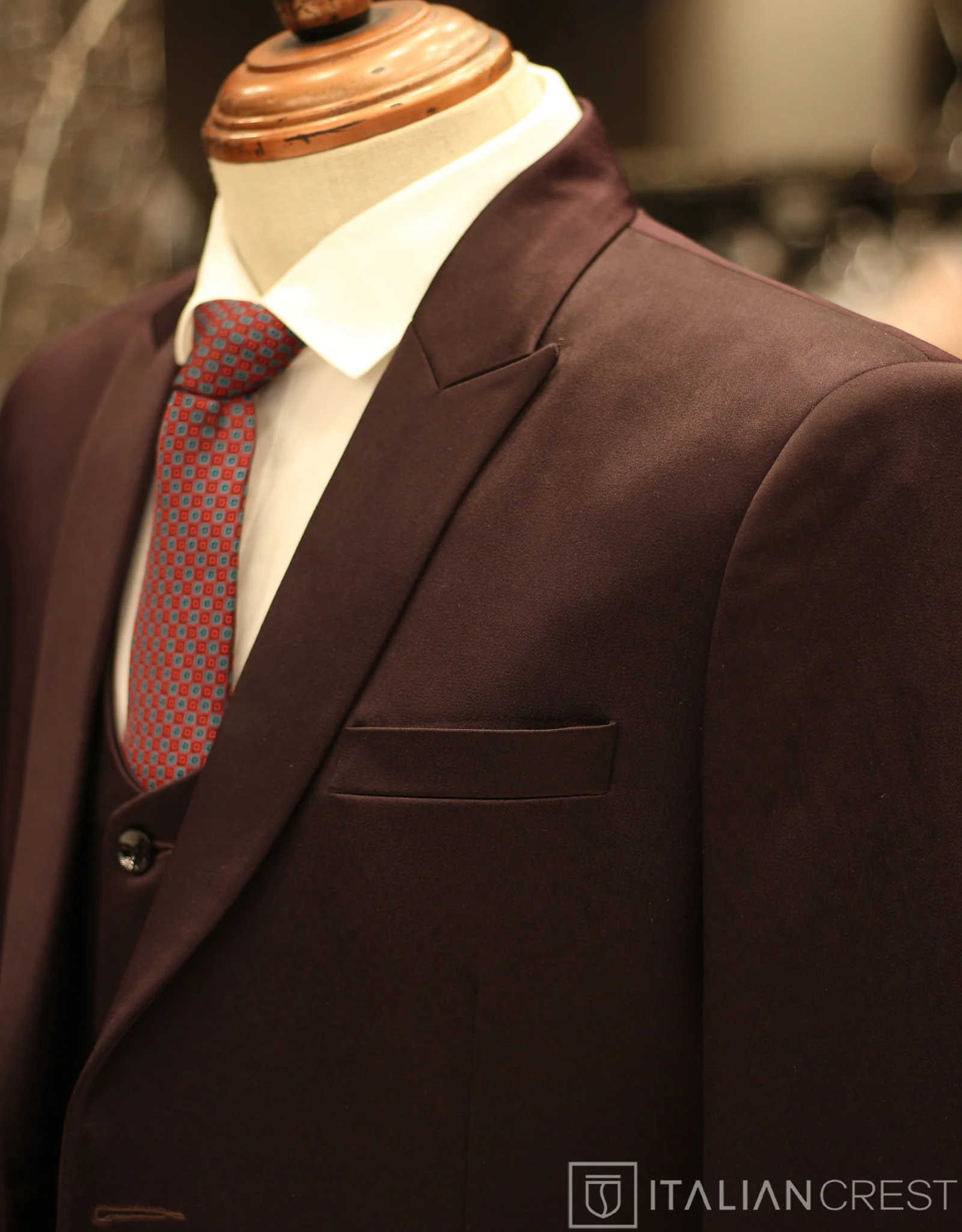 Wine 3-Piece Peak Lapel Suit