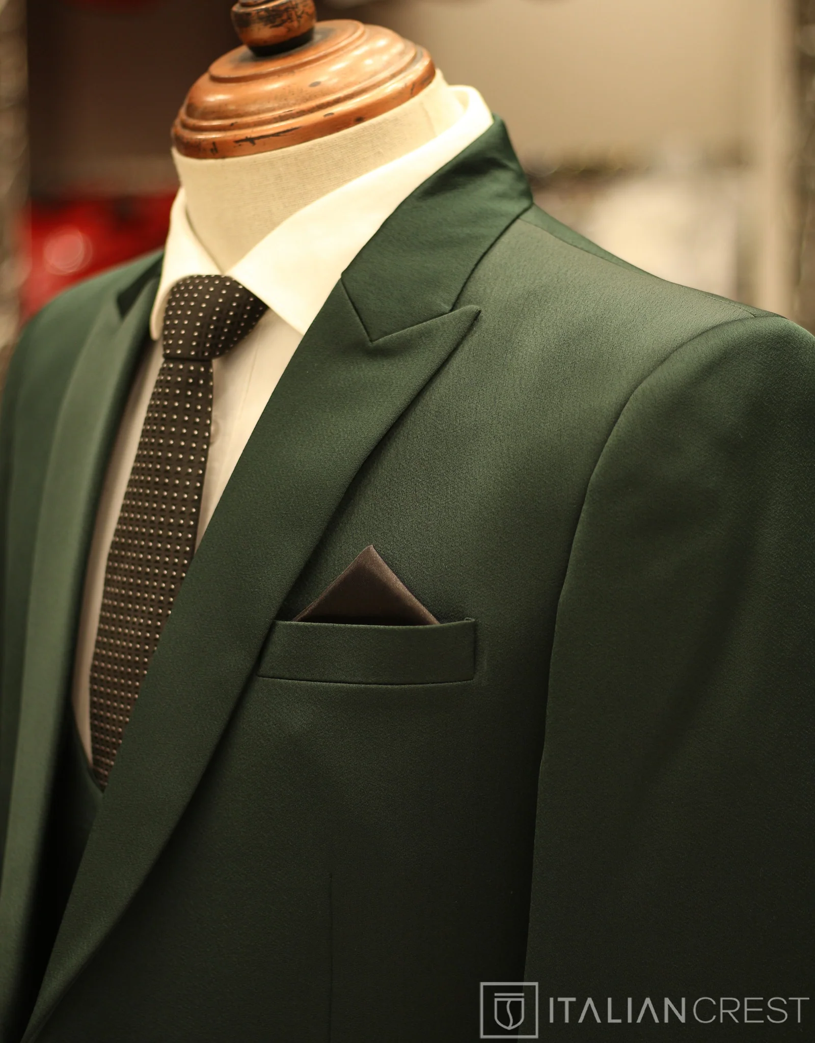 Dark Green 3-Piece Peak Lapel Suit
