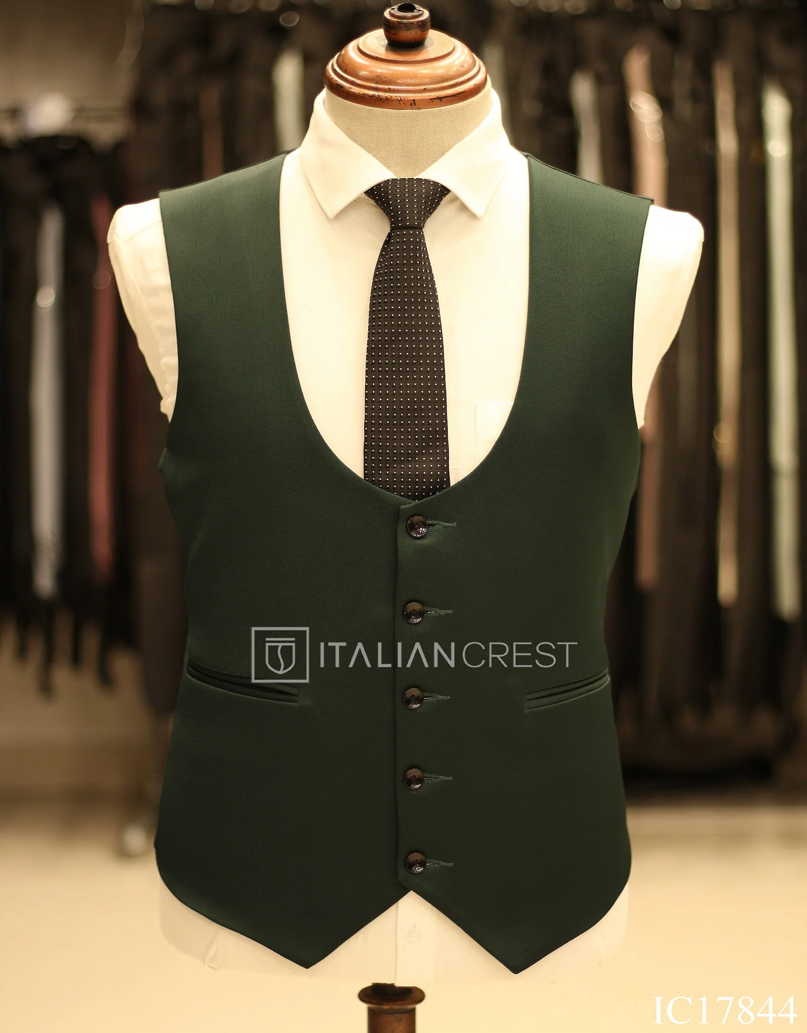Dark Green 3-Piece Peak Lapel Suit - Image 2