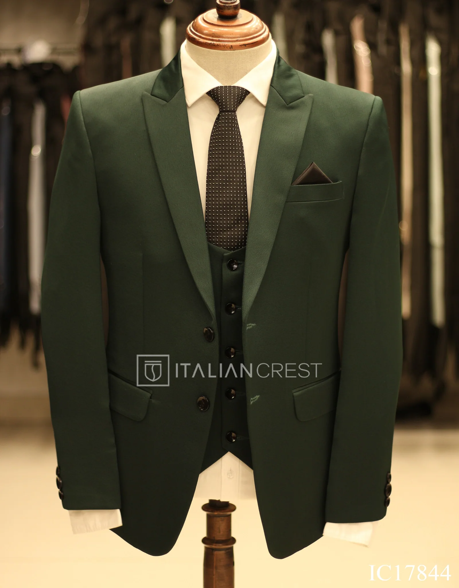 Dark Green 3-Piece Peak Lapel Suit - Image 3