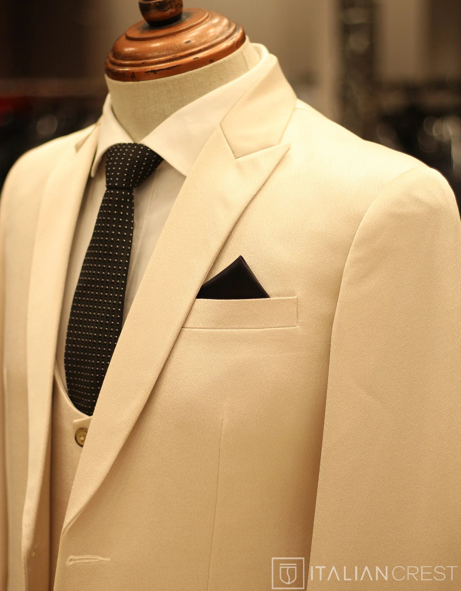 Beige 3-Piece Peak Lapel Suit