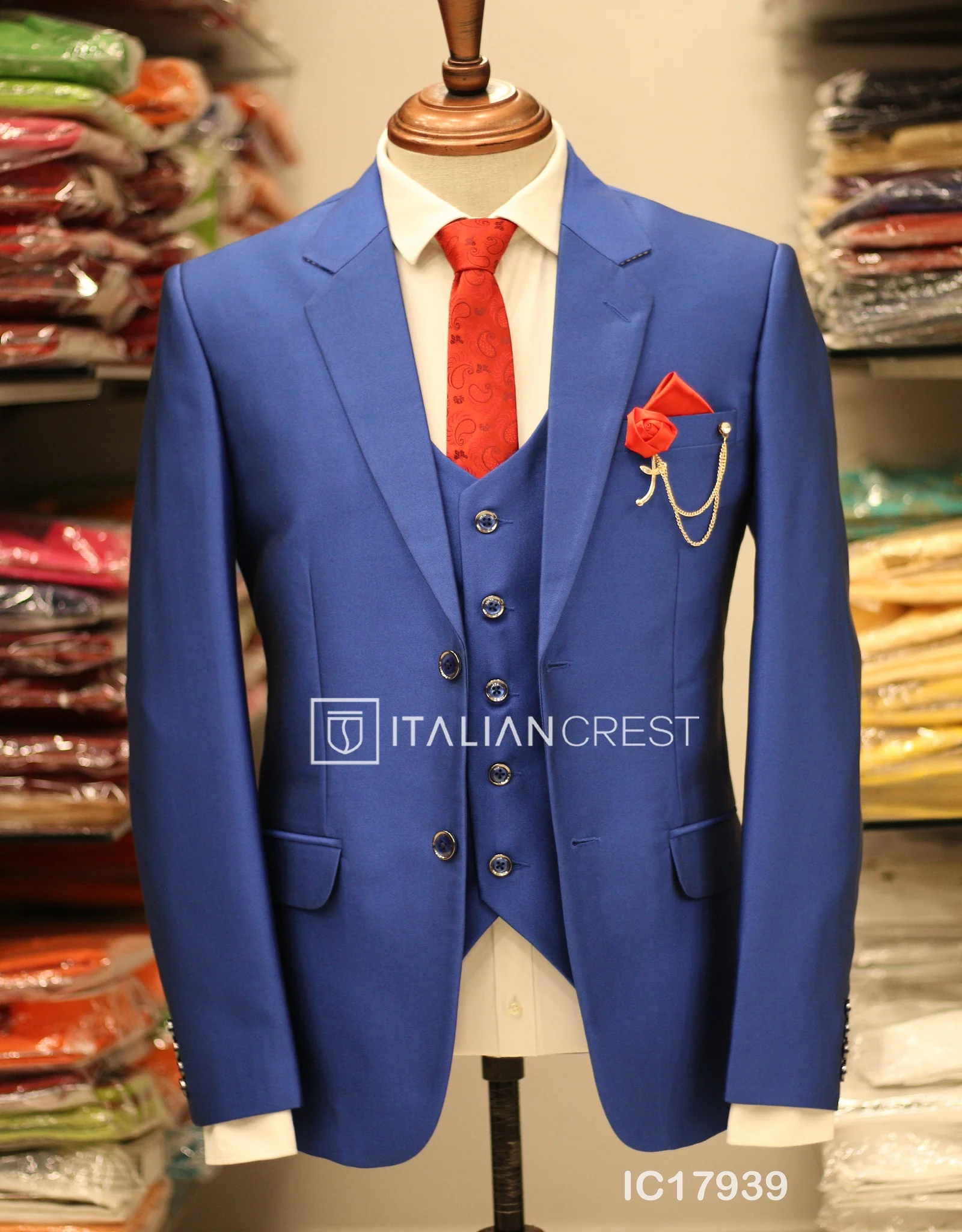 Royal Blue 3-Piece Notch Lapel Suit - Image 3