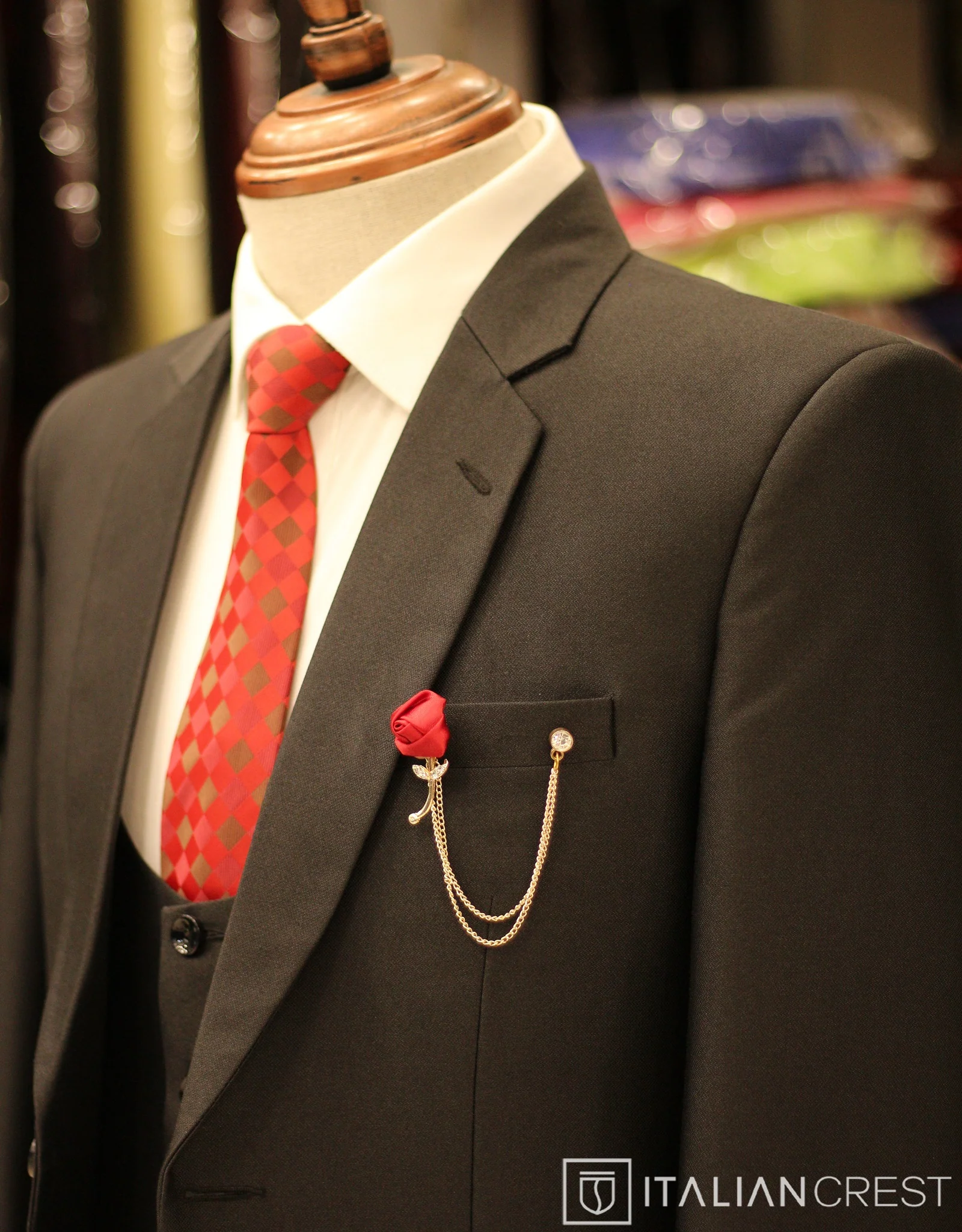 Black 3-Piece Notch Lapel Suit
