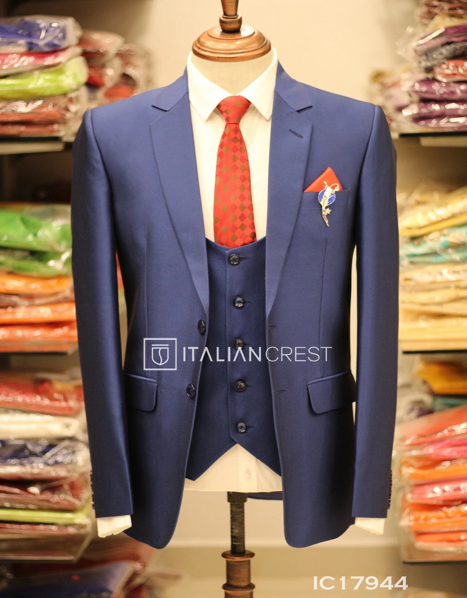 Dark Royal Blue 3-Piece Notch Lapel Suit - Image 3