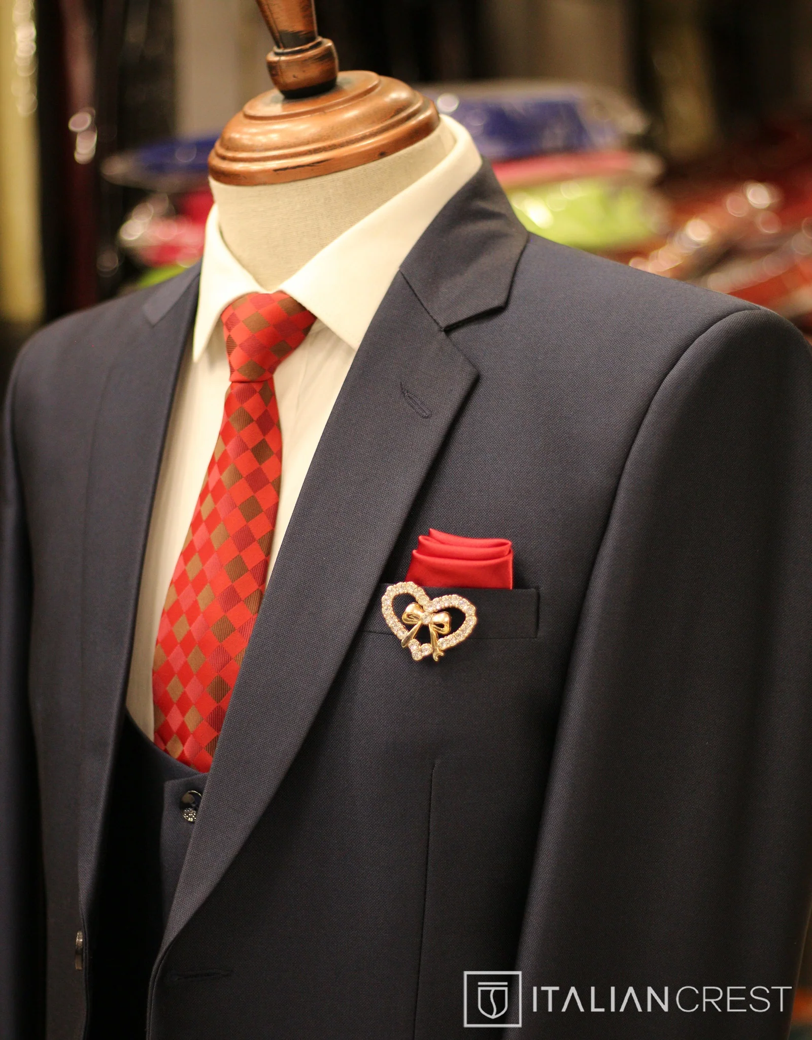 Navy Blue 3-Piece Notch Lapel Suit