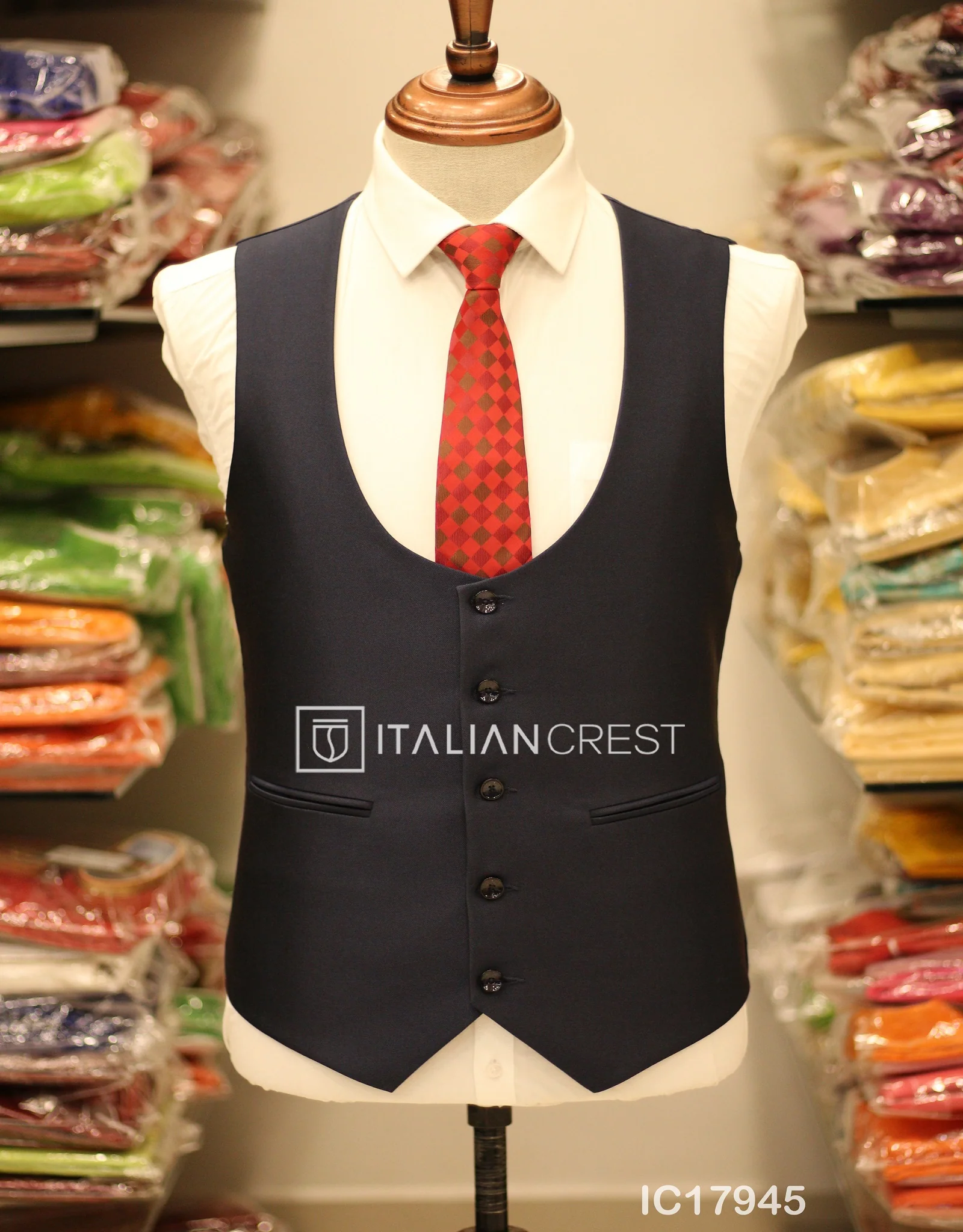 Navy Blue 3-Piece Notch Lapel Suit - Image 2