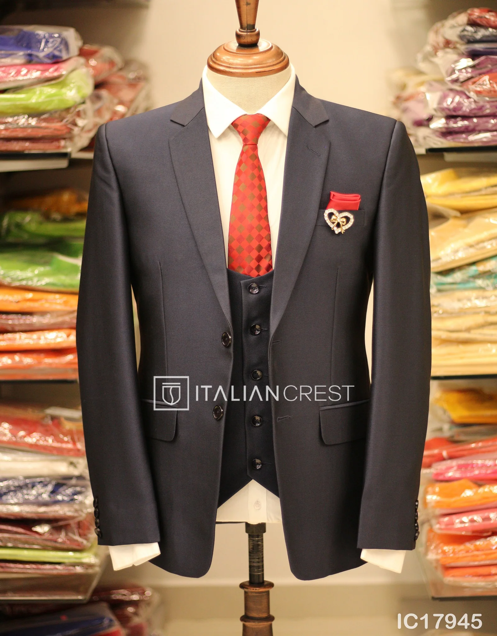 Navy Blue 3-Piece Notch Lapel Suit - Image 3