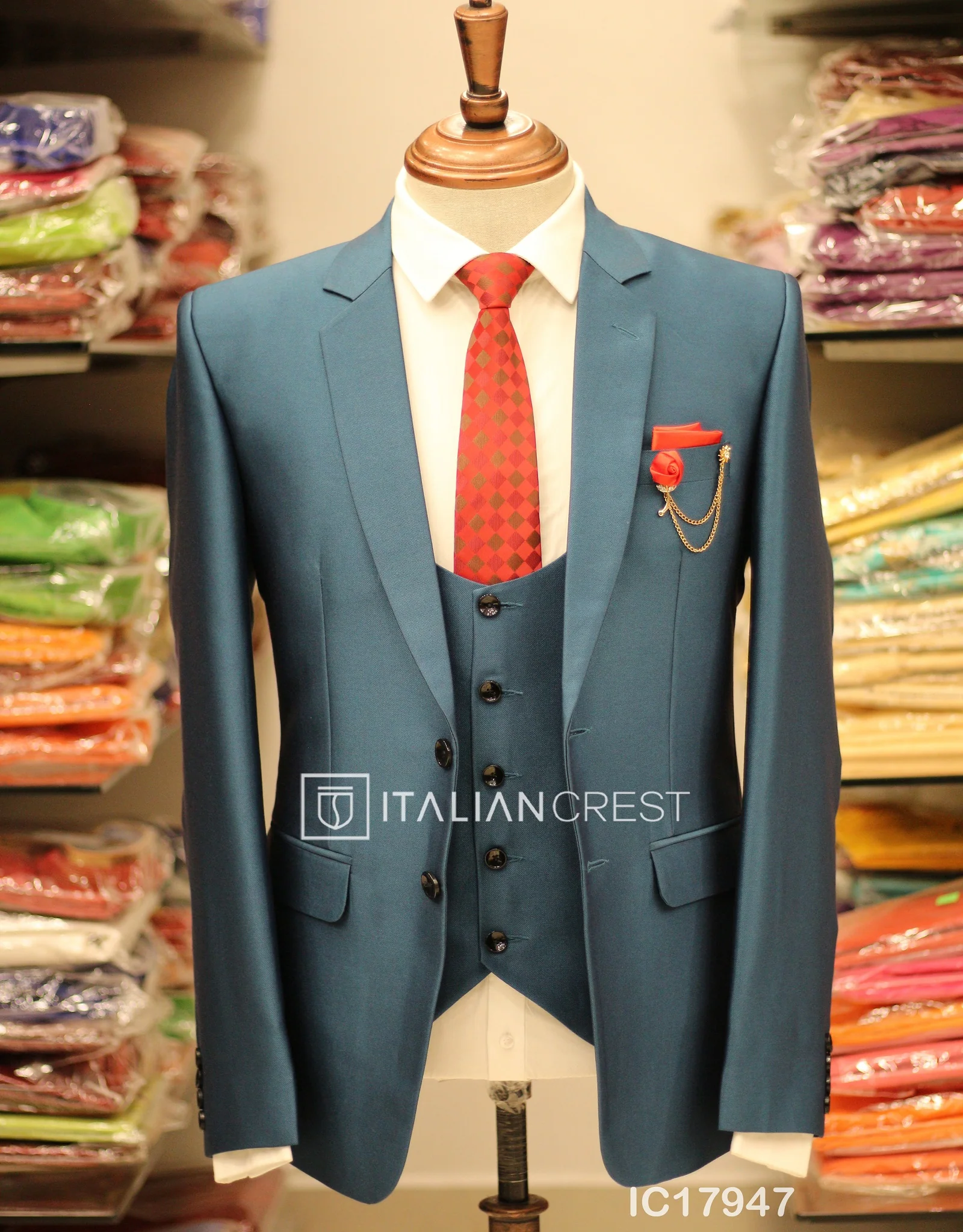 Blue 3-Piece Notch Lapel Suit - Image 3
