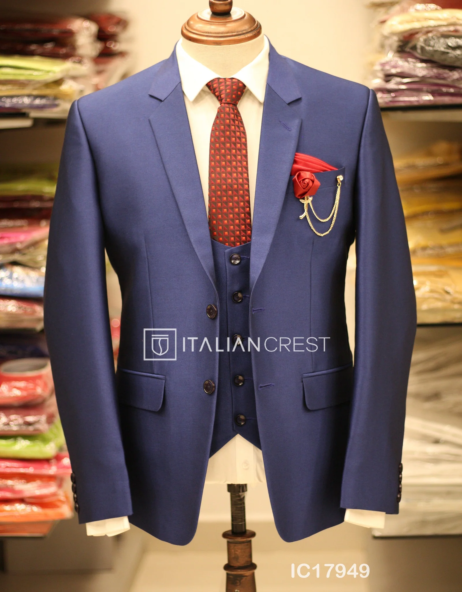 Royal Blue 3-Piece Notch Lapel Suit - Image 3