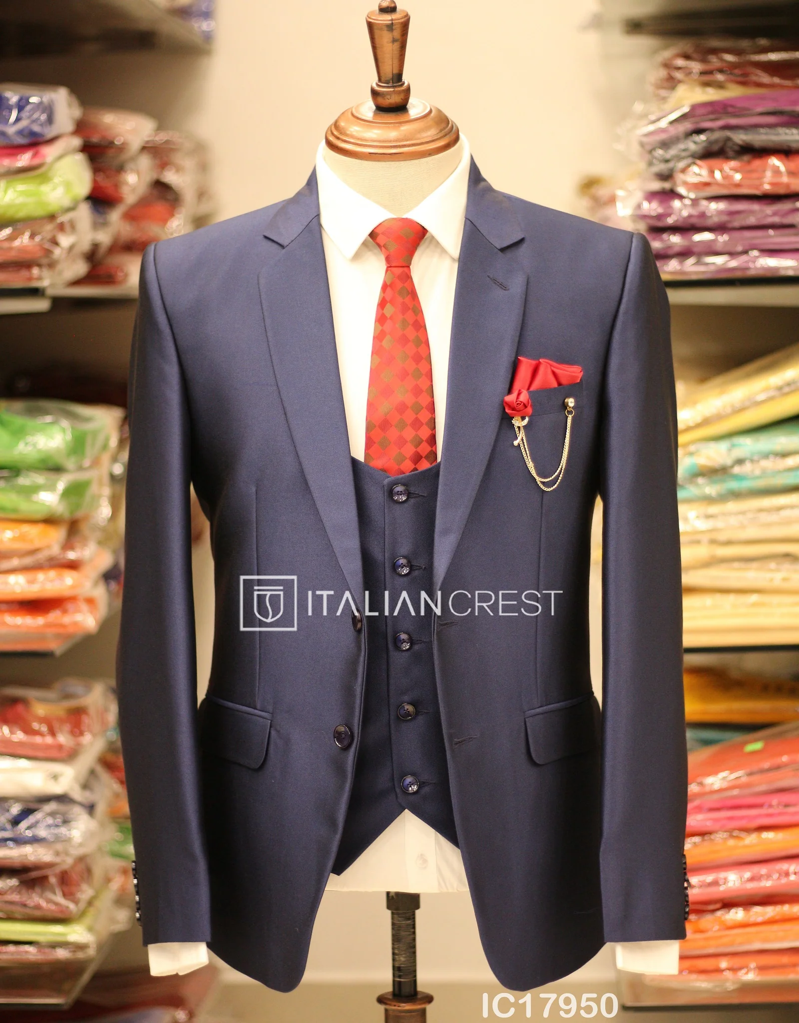 Blue 3-Piece Notch Lapel Suit - Image 3