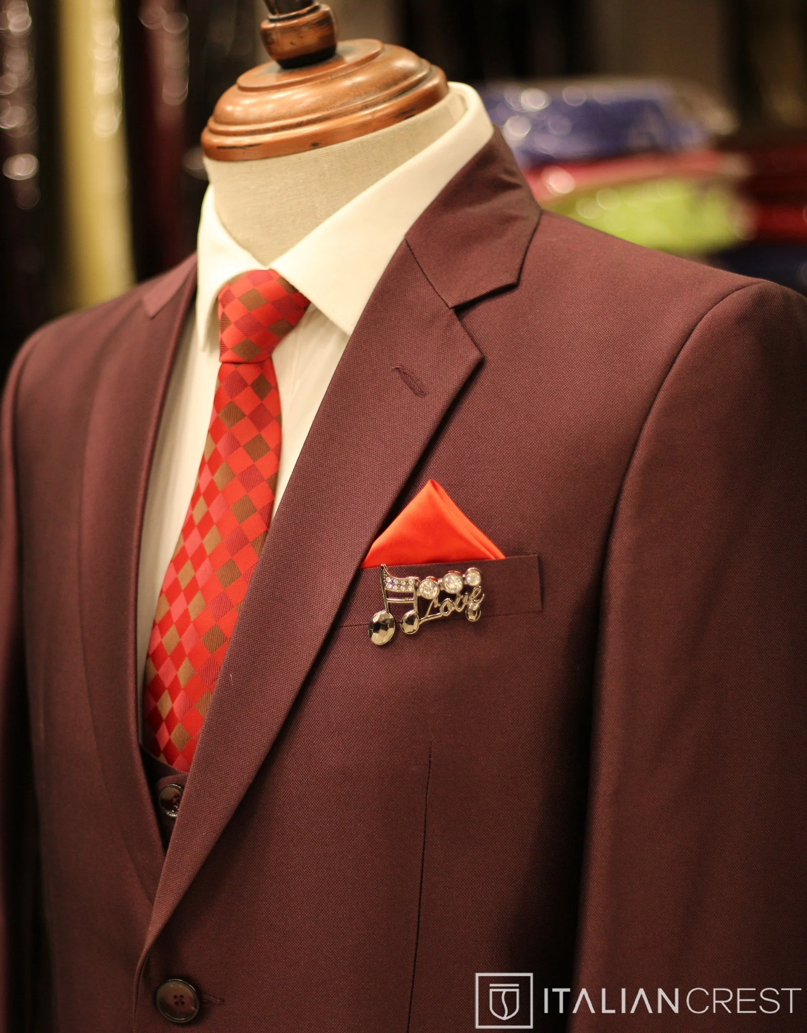 Wine 3-Piece Notch Lapel Suit - Image 2