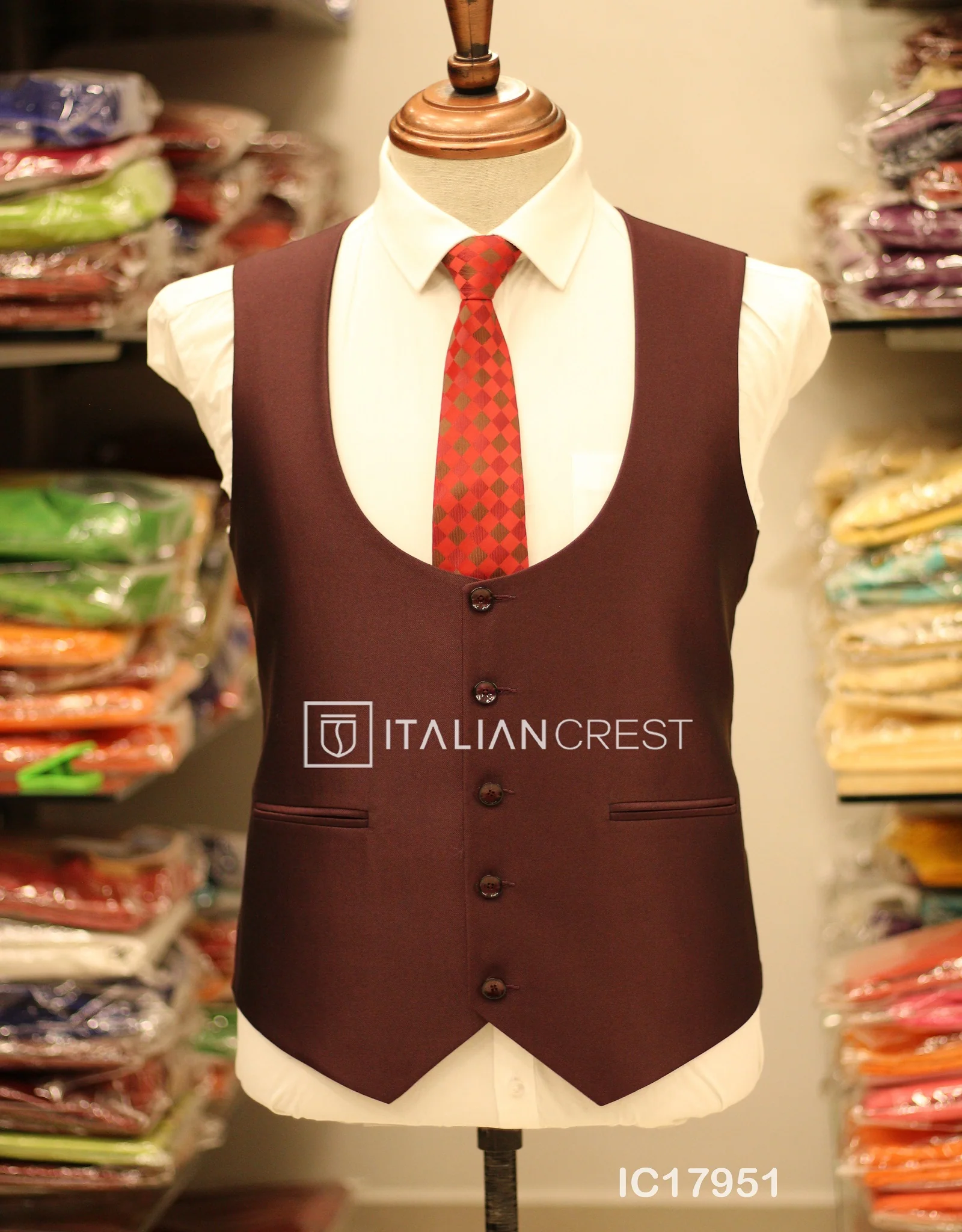 Wine 3-Piece Notch Lapel Suit - Image 3