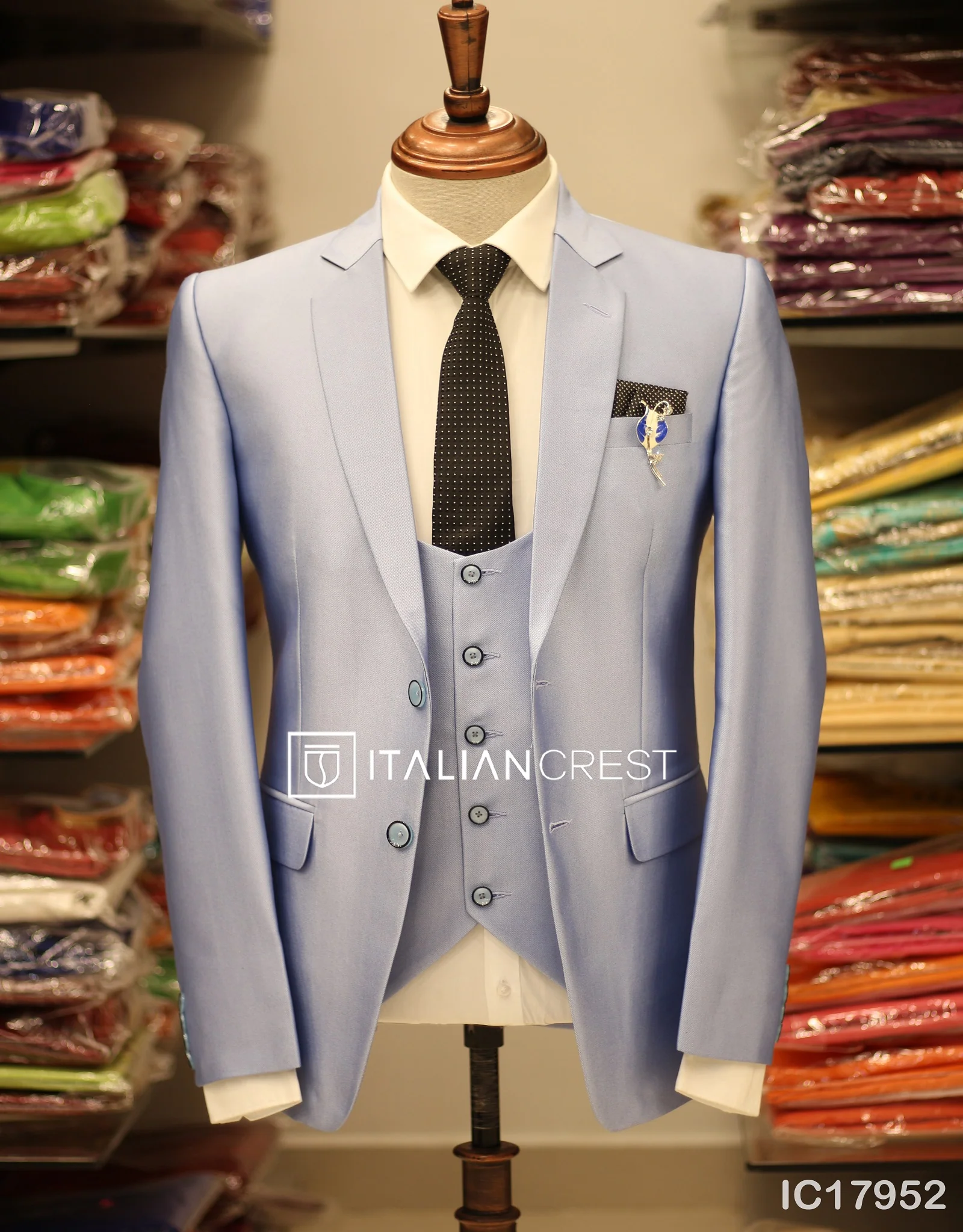 Light Blue 3-Piece Notch Lapel Suit - Image 2