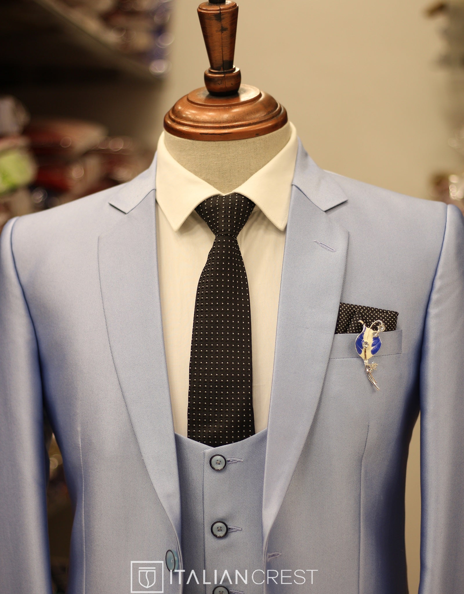 Light Blue 3-Piece Notch Lapel Suit - Image 3