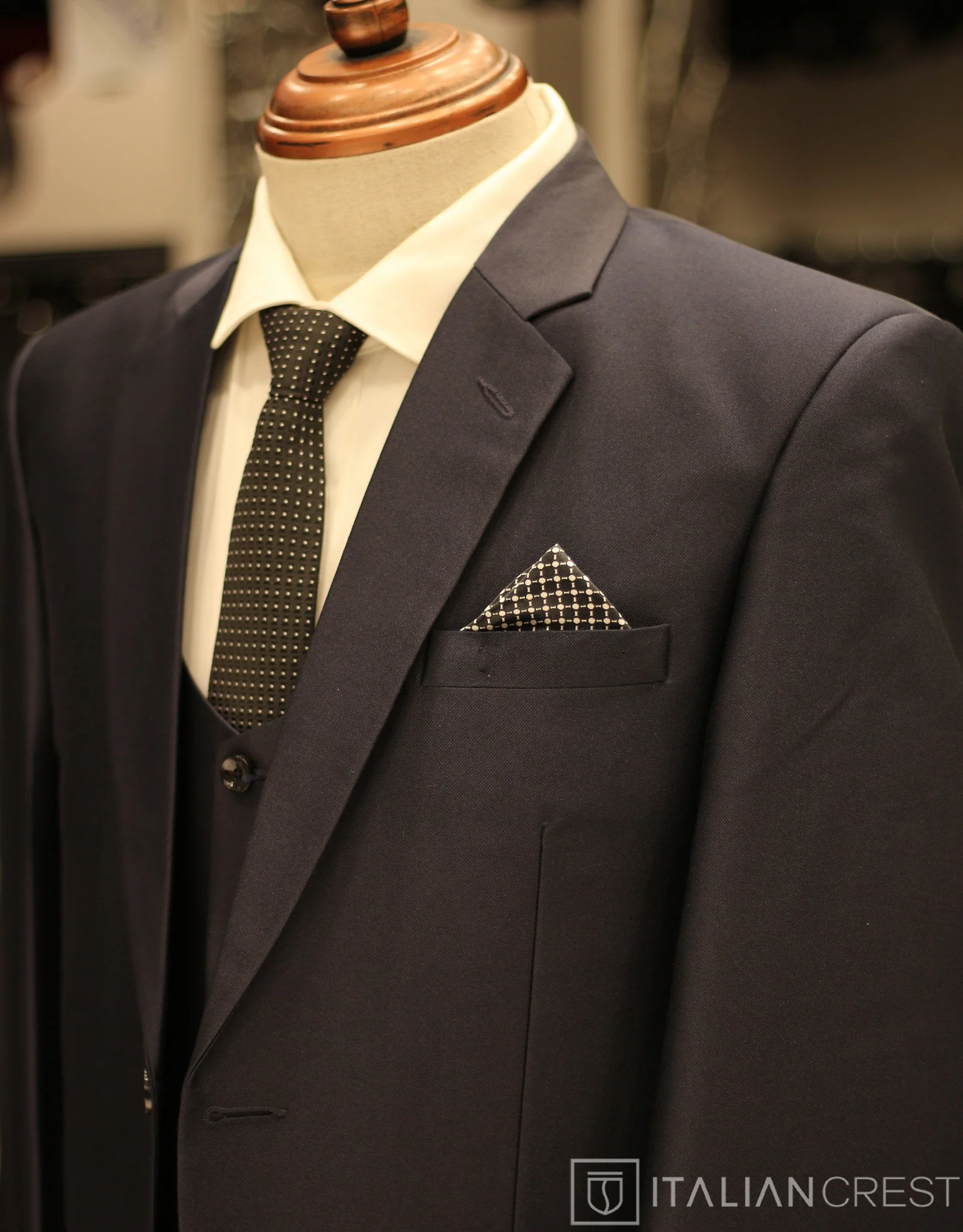 Navy Blue 3-Piece Notch Lapel Suit