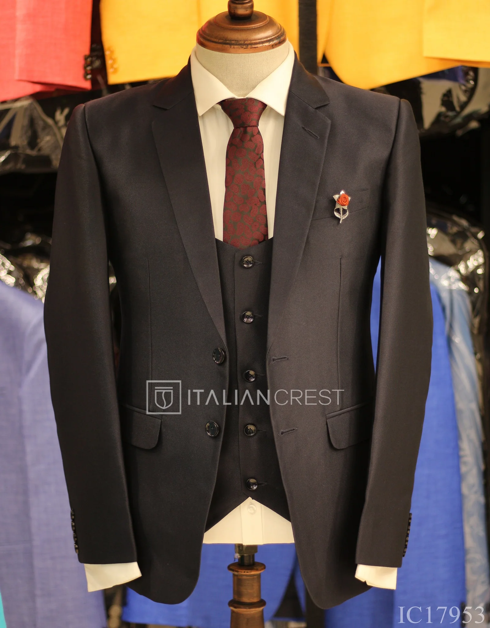 Navy Blue 3-Piece Notch Lapel Suit - Image 3